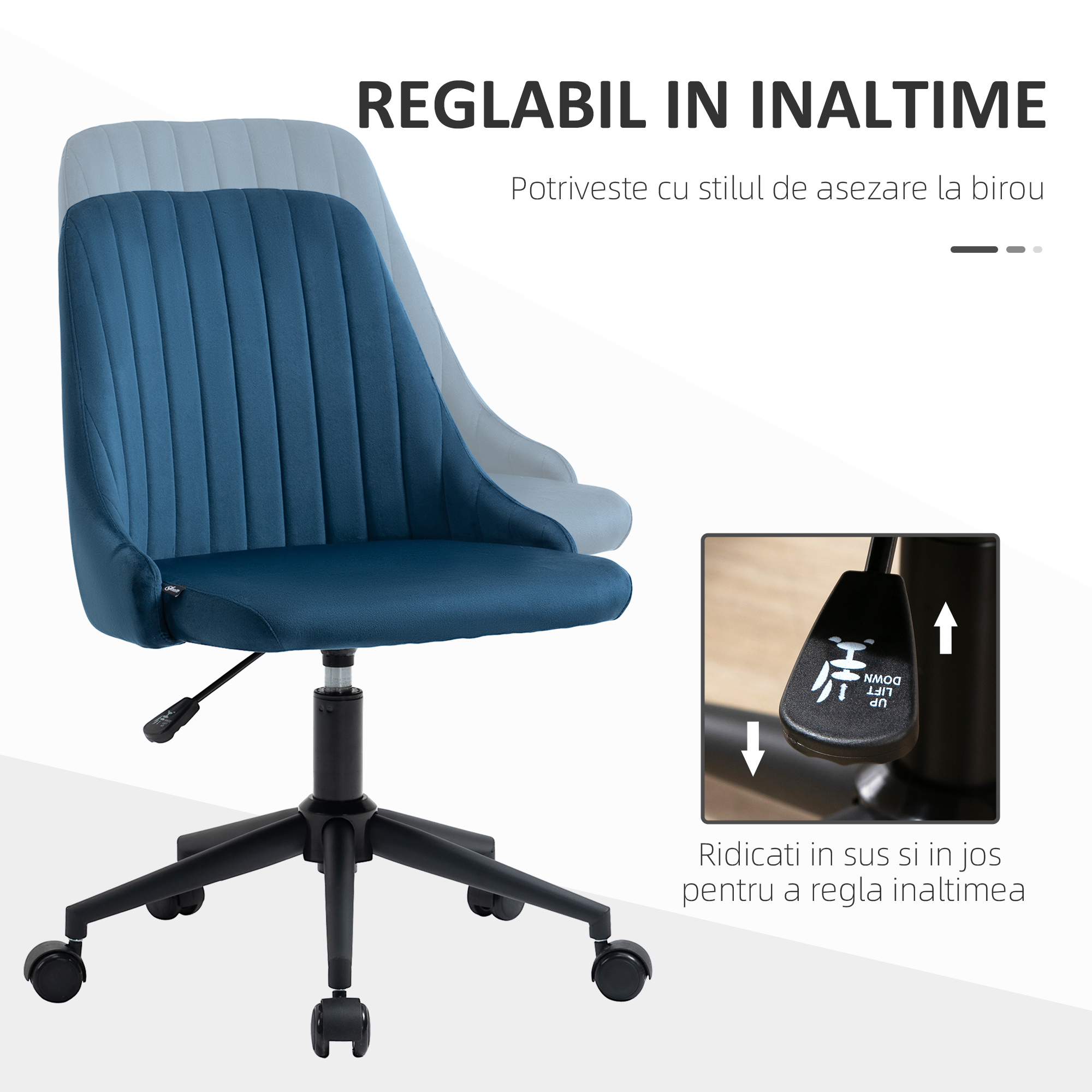  Scaun Birou Catifea Albastru - Reglabil & Pivotant 360° [3]