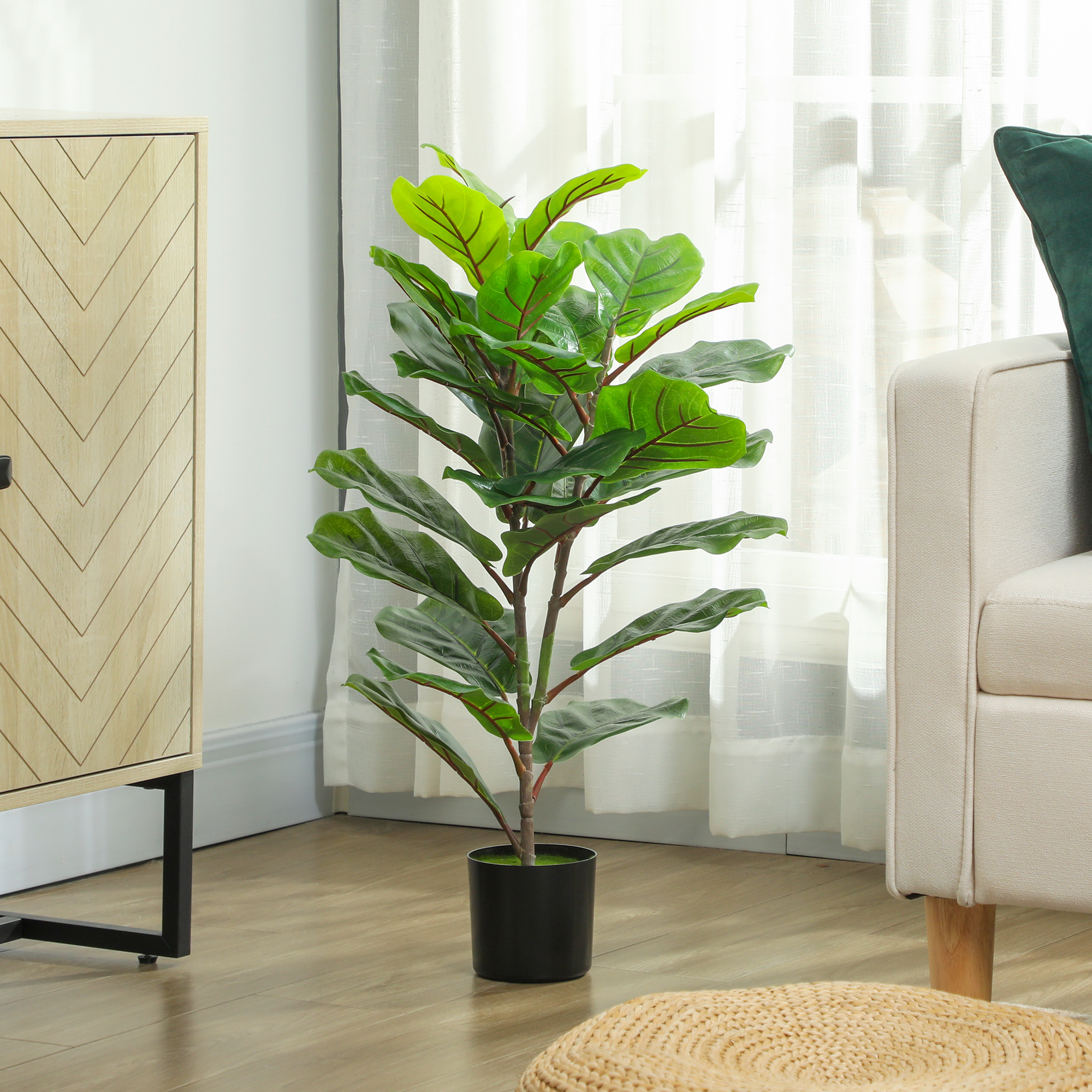  Planta Artificiala Ficus Lyrata inalta de 80 cm, Decorativa pentru Interior cu Ghiveci, Verde [7]