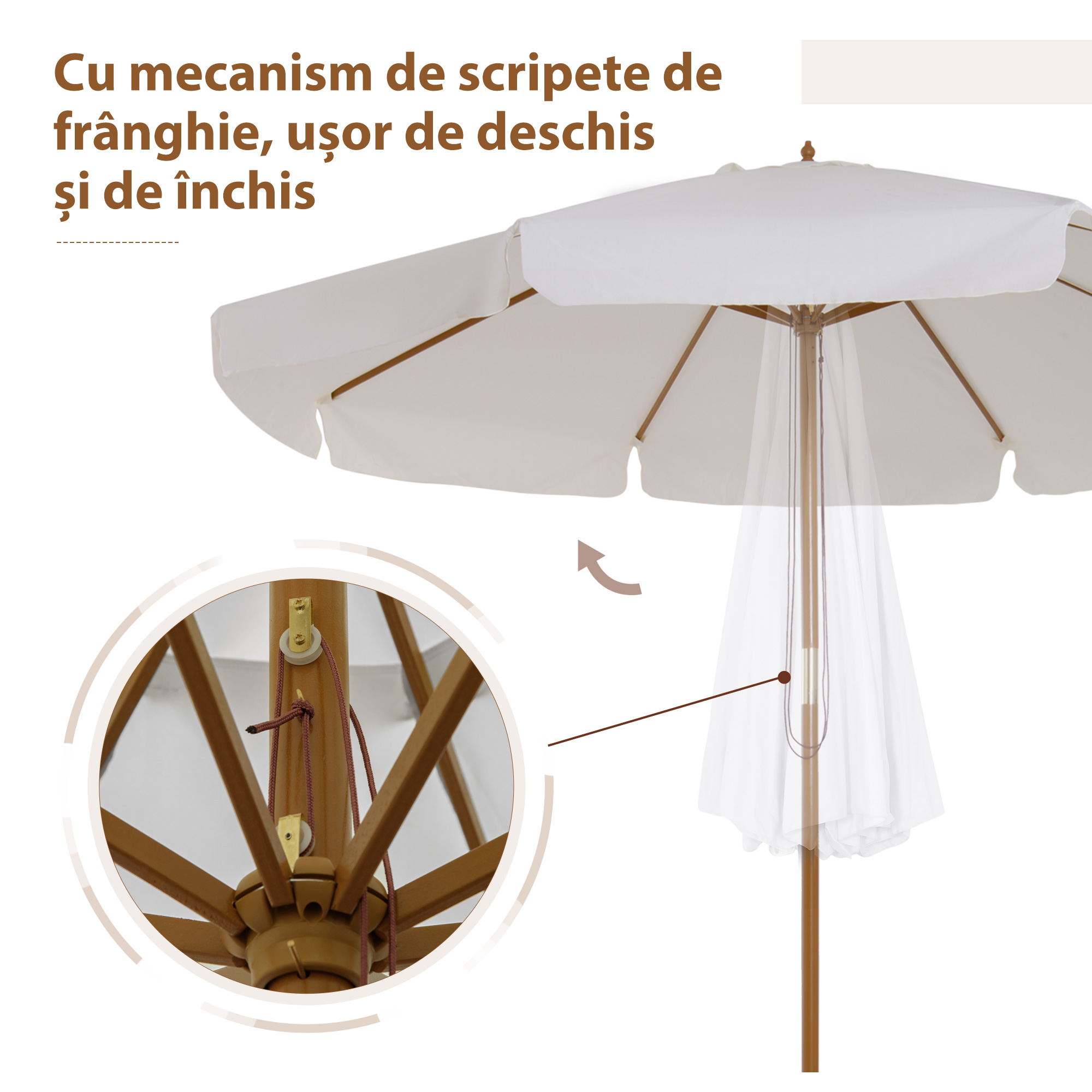  Umbrela de gradina cu acoperis dublu, din lemn de bambus si poliester, Ø325x250 cm, crem [4]