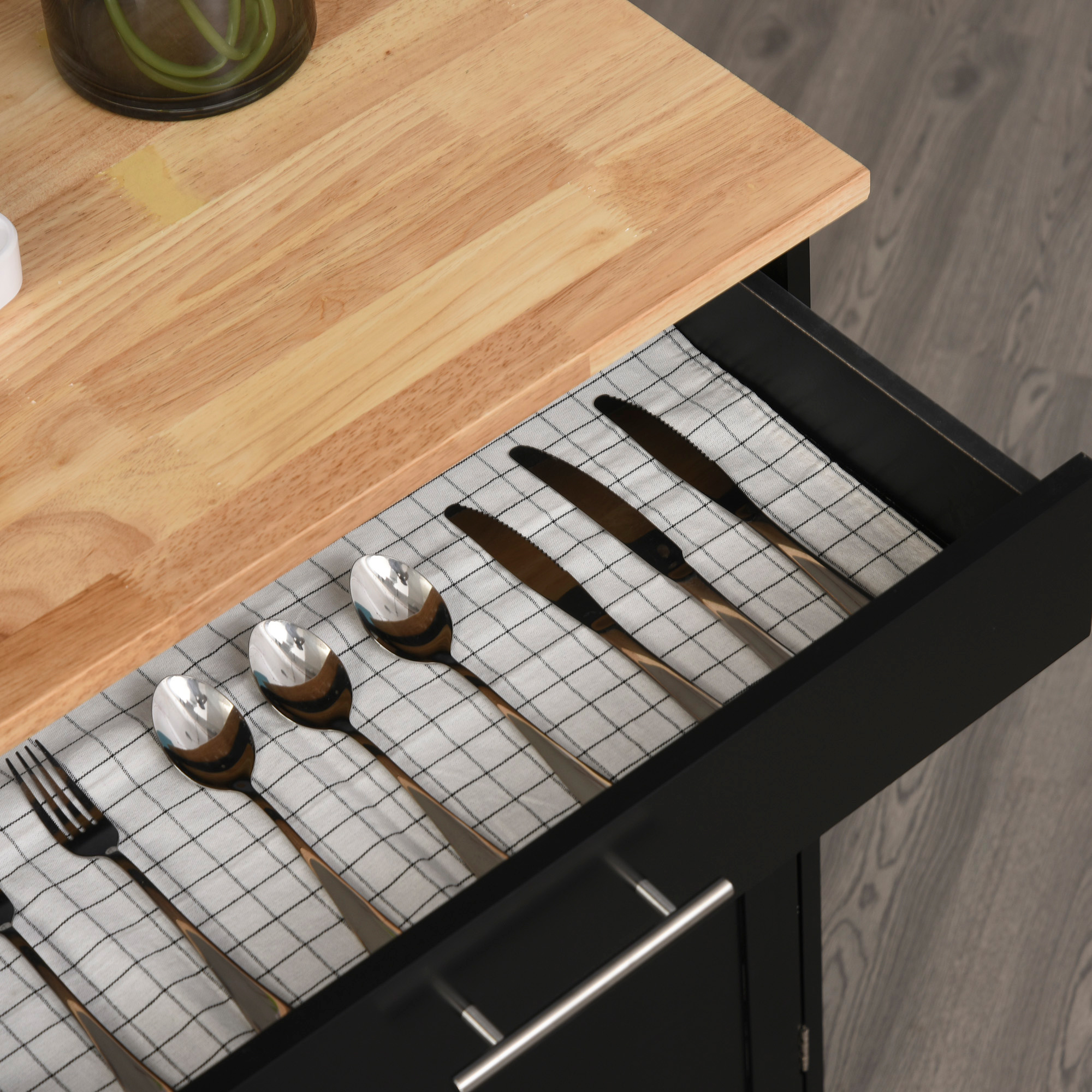  Dulap mobil de bucatarie cu sertar, dulap cu 2 usi, roti si bara laterala, 83x45x91.5cm, negru [8]