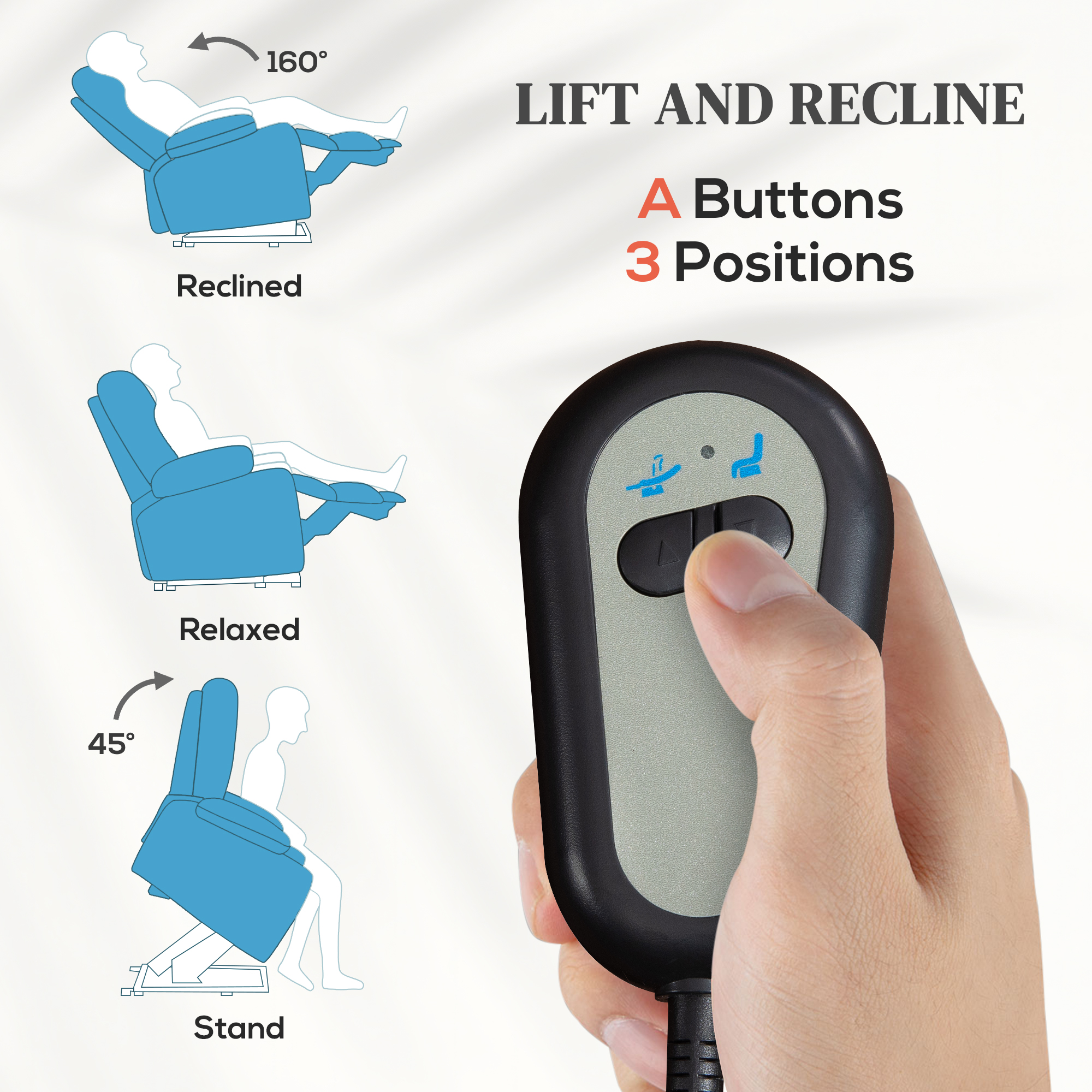  Fotoliu Electric Reclinabil cu Functie de Ridicare, Suport pentru Picioare si Telecomanda, din Piele PU, 76x90x105 cm, Albastru [3]
