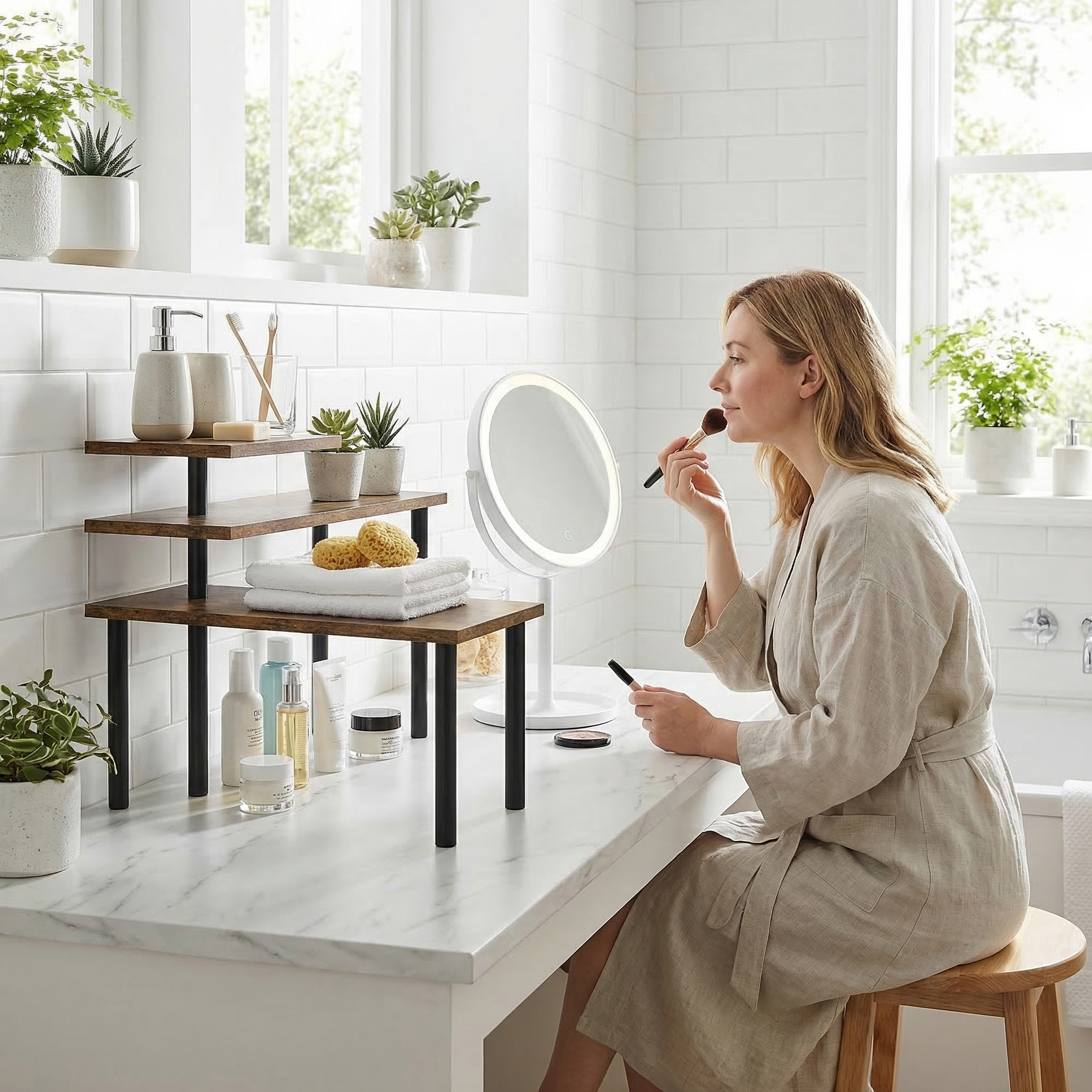  Raft de Bucatarie cu 3 Nivele Rotative Economisitor de Spatiu din Lemn si Otel, 40x10x36.5 cm, Maro Rustic [7]