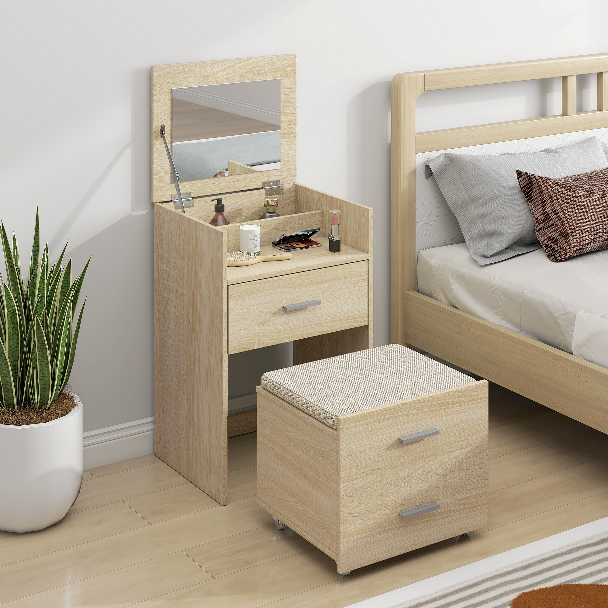  Masa de Toaleta cu Oglinda Rabatabila, Natural [1]