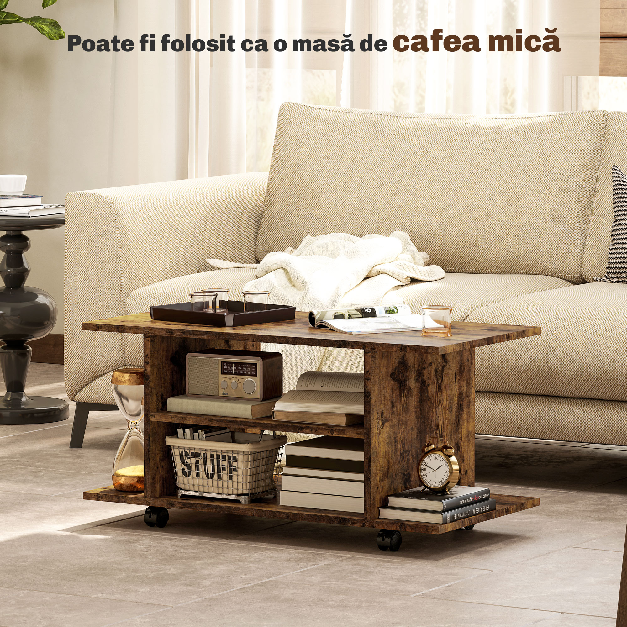  Modern TV Cabinet Stand Storage Shelves Table Mobile Bedroom Furniture Bookshelf Bookcase Rustic Brown [5]