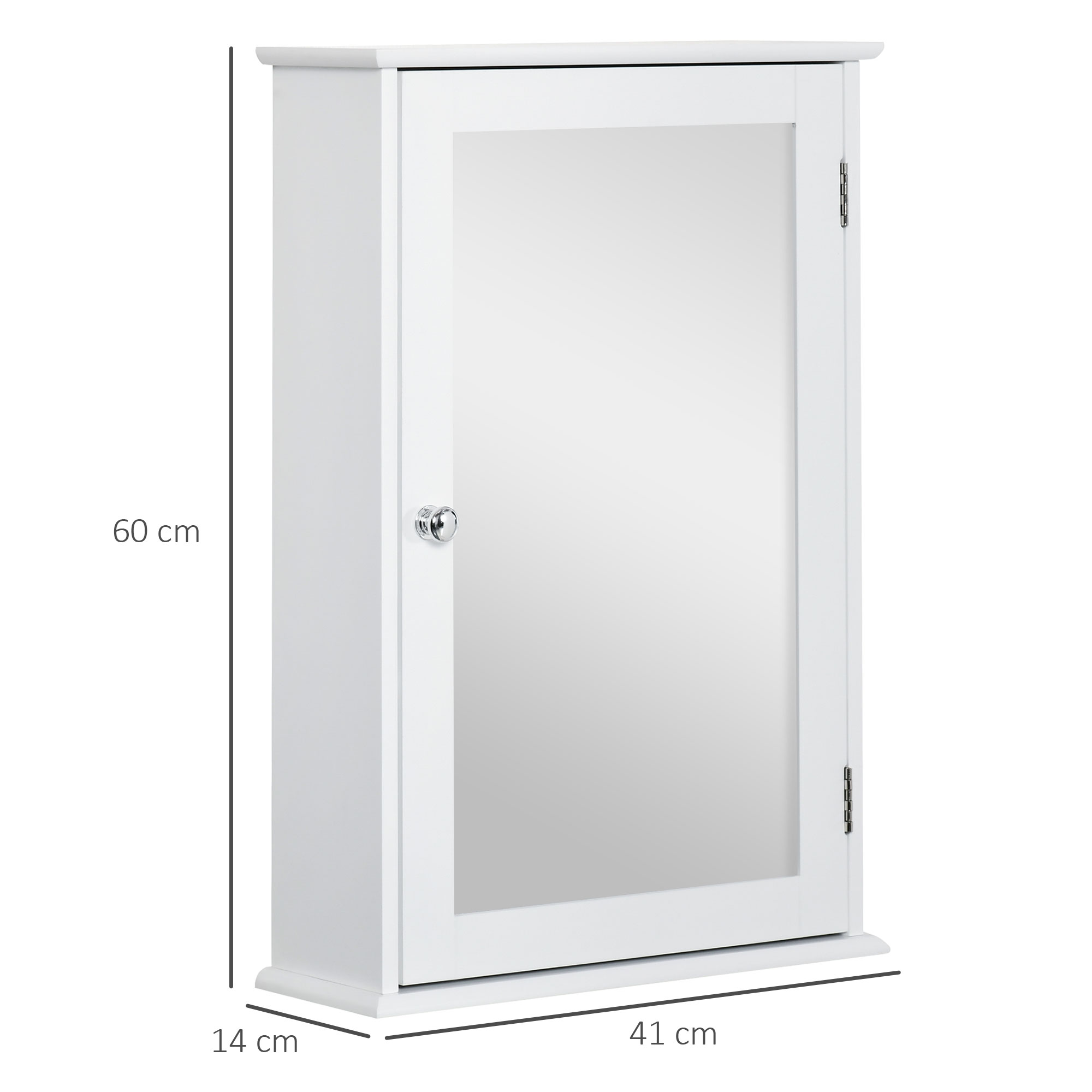  Dulap de Baie cu Oglinda - Dulap cu Oglinda - Dulap pentru WC - 1 Usa, 2 Rafturi - MDF Alb si Sticla [2]
