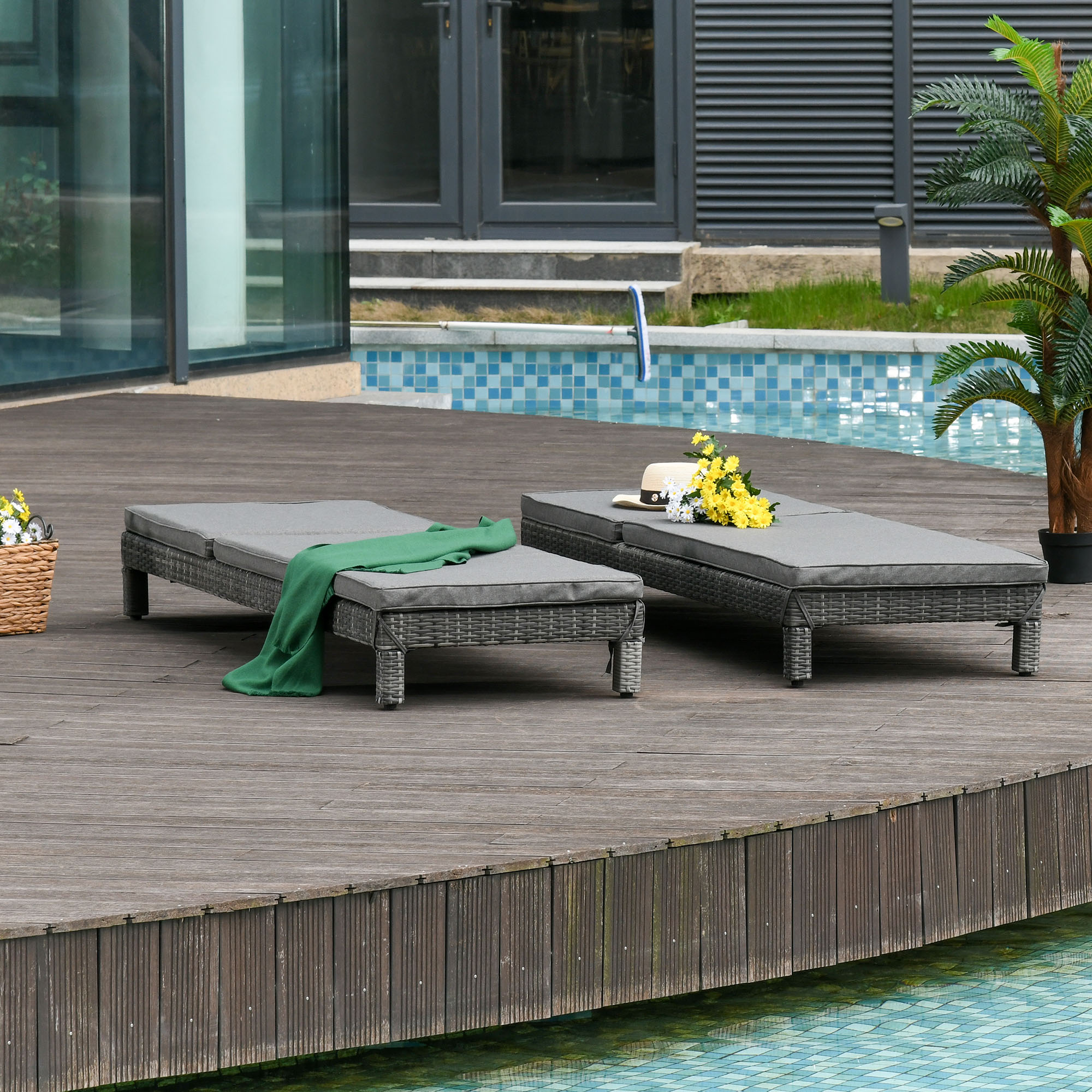  Set 2 Sezlonguri de Gradina in PE Rattan cu Perna Captusita Gri [3]