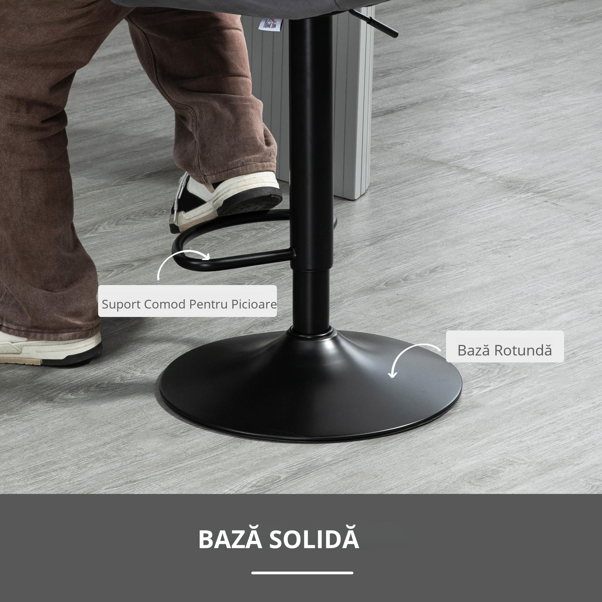  Set 2 Scaune Bar - Negru Catifea, Reglabile & Cu Spatar [6]