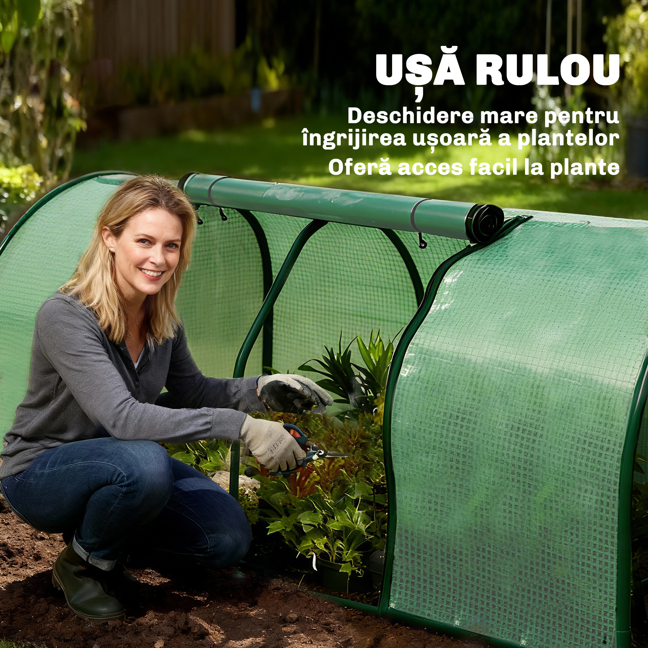 Sera Tunel  din Otel si cu Capac din PVC, 200x100x80 cm, Transparent si Verde [5]