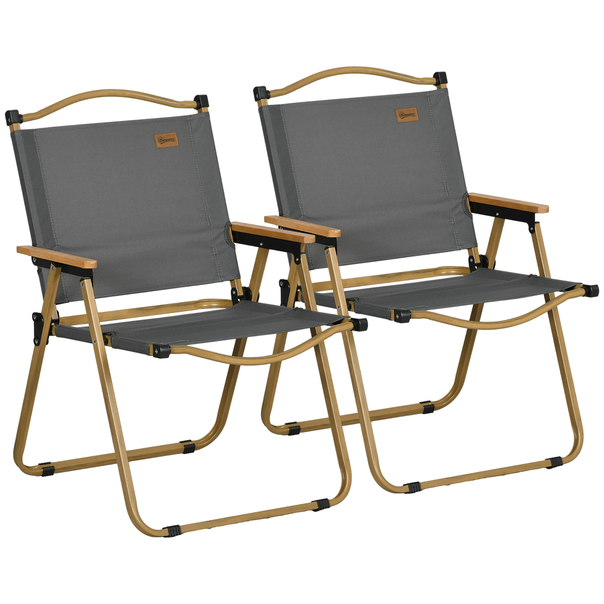 Gradina & balcon -  Set 2 Scaune de Camping Pliabile cu Cotiere, 54x59x78 cm, Gri inchis