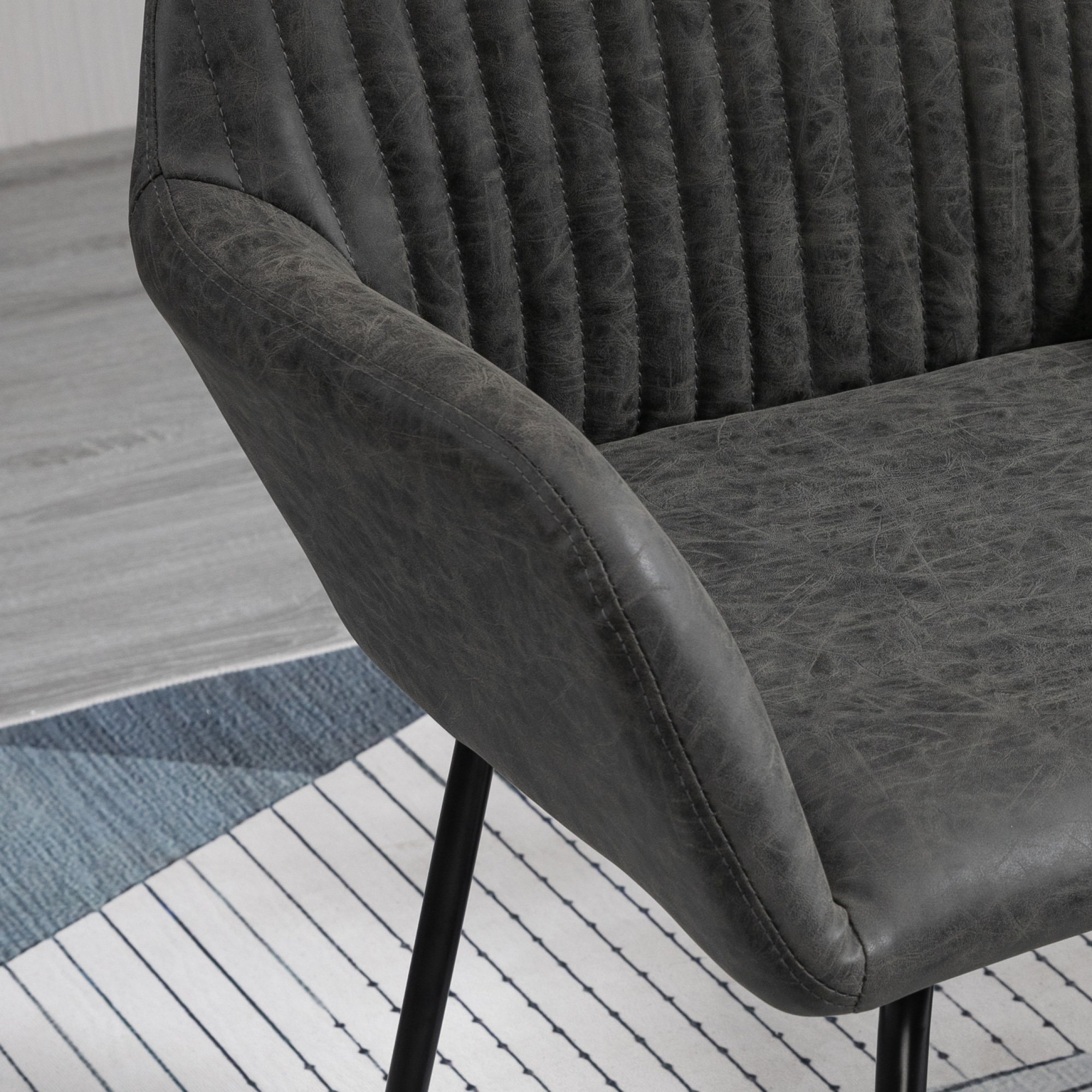  Set 2 scaune moderne pentru sufragerie, tapiterie din imitatie de piele gri, cadru stabil, design elegant, 60x56.5x85cm [6]