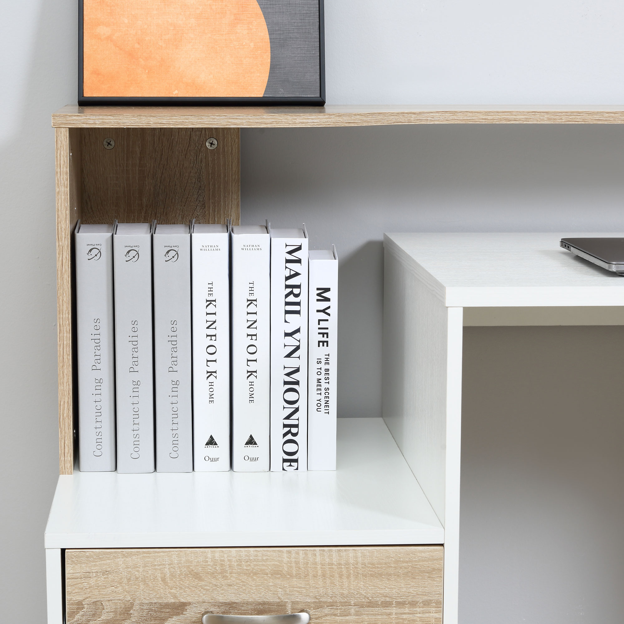  Masa de Birou Moderna pentru Computer cu Rafturi din Lemn MDF, 140x55x92 cm [8]