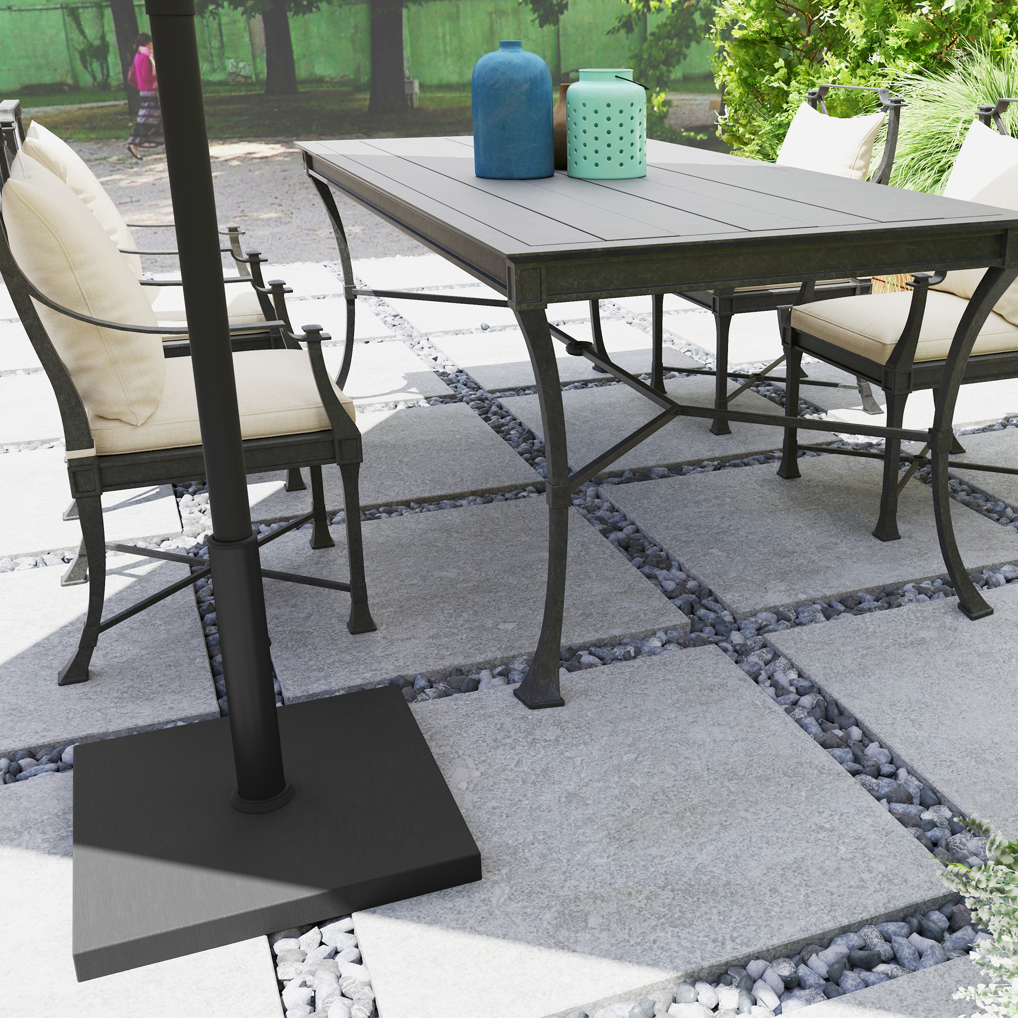 Baza Patrata  pentru Umbrela de 14.5 kg cu Manivela, din HDPE si Beton, 44x44x30 cm, Negru [8]