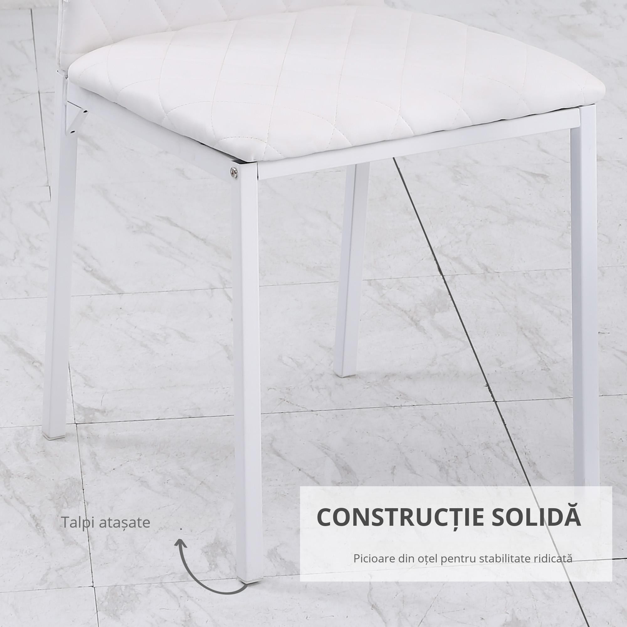  Set 4 Scaune Dining - Tapitate cu Piele Ecologica Alba [4]