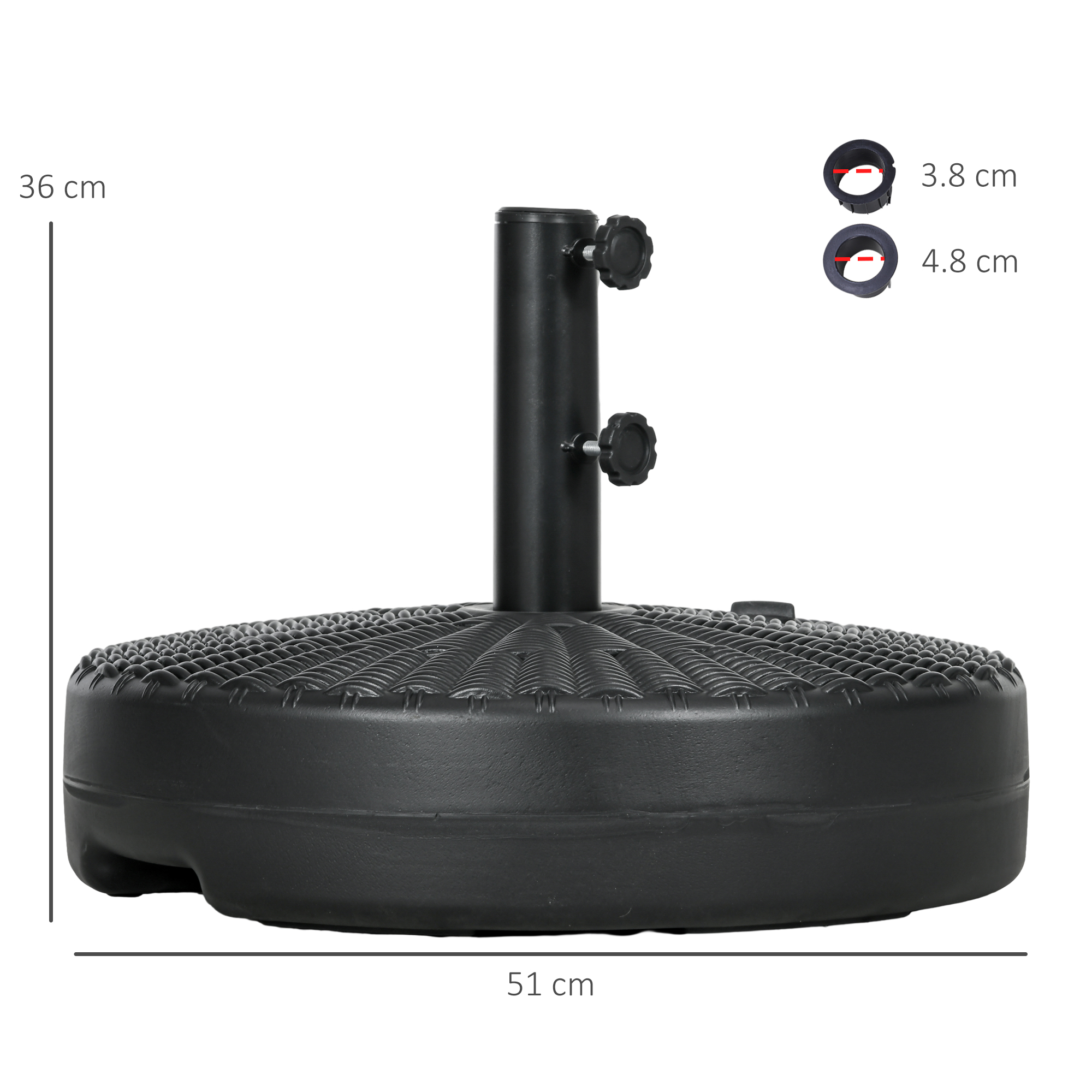  Baza pentru Umbrela de Gradina 3 m cu Manere Incorporate, din HDPE si Otel, Ø51x36 cm, Negru [2]