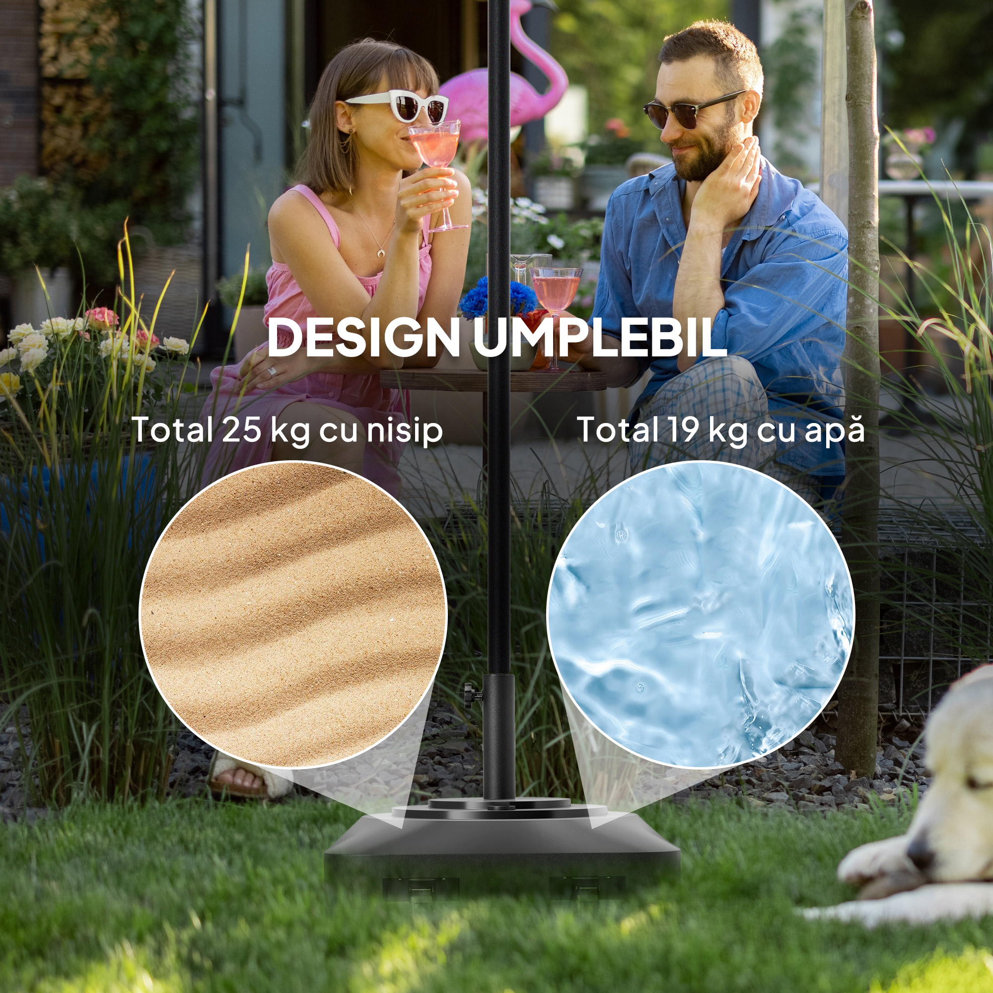  Baza pentru umbrela cu roti, umplibila cu apa sau nisip, din HDPE, 48x48x32.5 cm, negru [4]