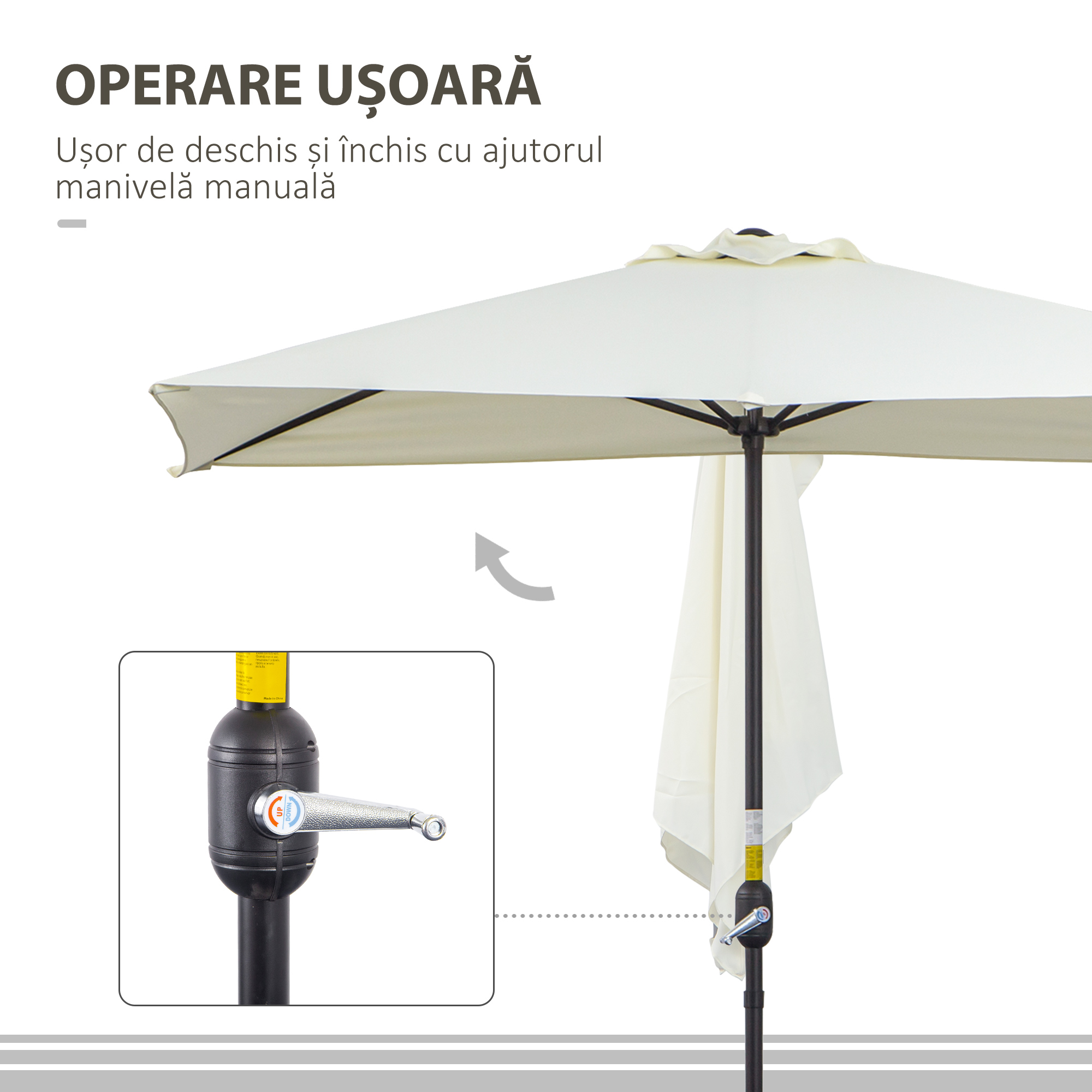  Umbrela de perete semiluna economisitoare de spatiu, cu deschidere manuala, bej [4]