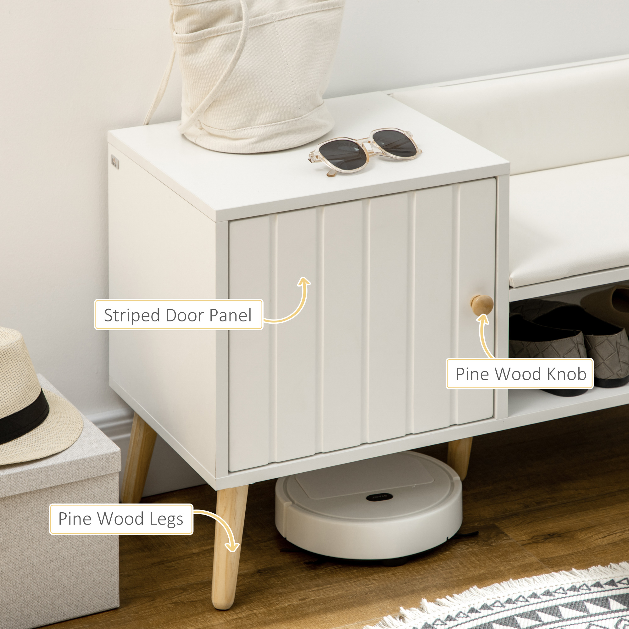  Banca Pantofi - 80×33×49 cm, Alba cu sezut & Spatiu Depozitare [5]