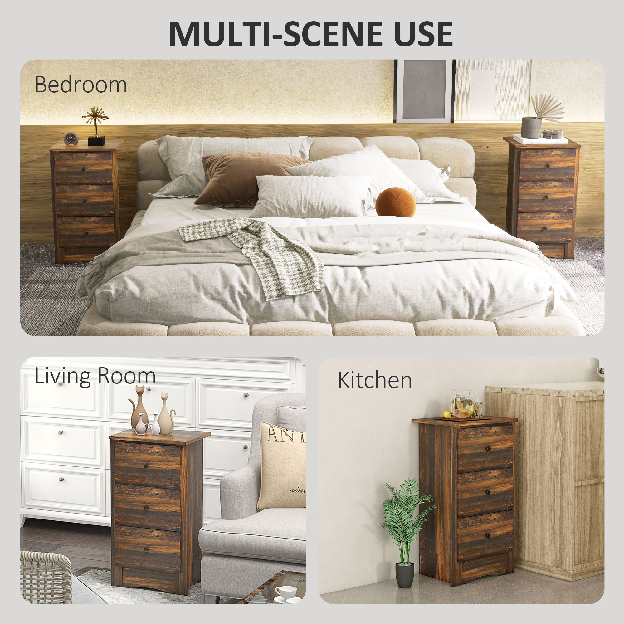  Noptiera cu 2 Sertare in Stil Rustic, Noptiera pentru Dormitor din Lemn, 40x30x74 cm, Maro [5]