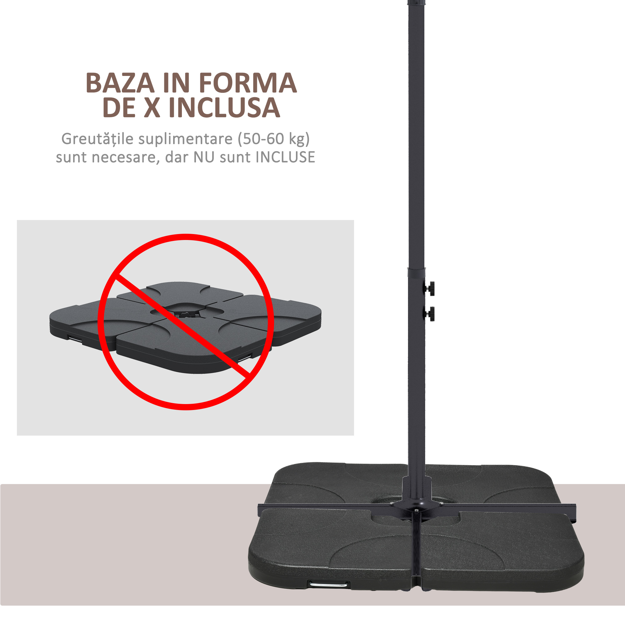  Umbrela de Gradina Suspendata cu Baza in Forma de Cruce si Deschidere cu Manivela, 294x193cm, Maro [5]