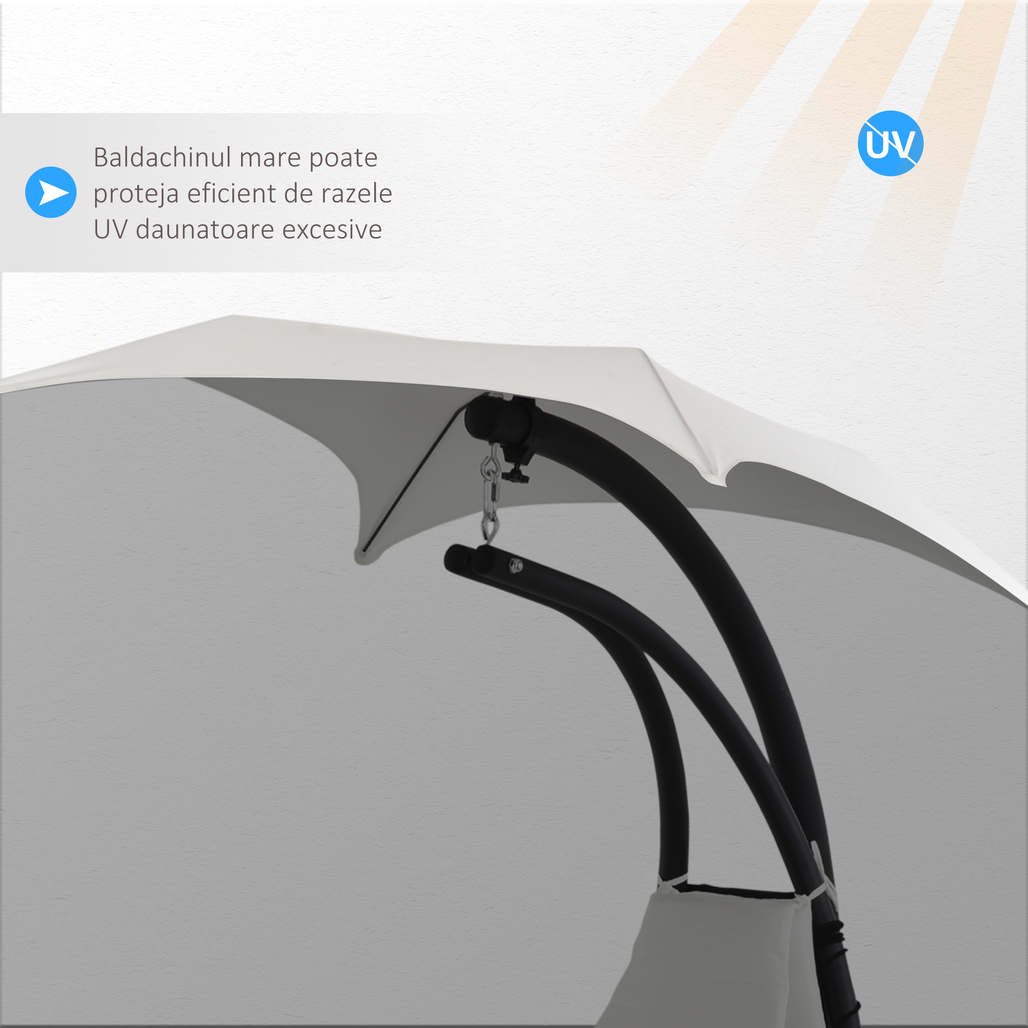  Sezlong Leagan Suspendat Relax sezlong de Lux cu Acoperis, Crem [4]