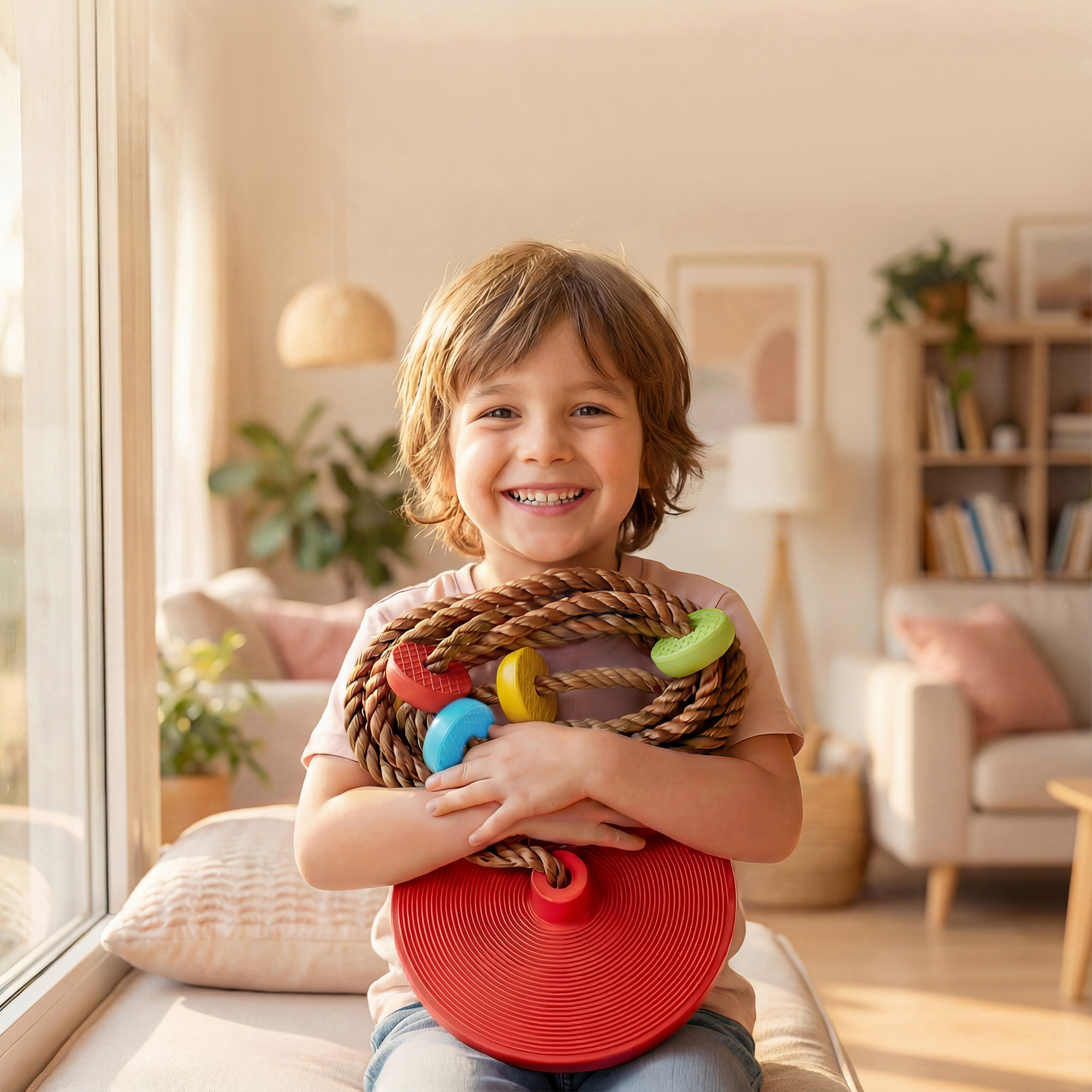  Franghie de Catarare pentru Copii 3-8 Ani cu Leagan cu Disc, Suporturi si Carabina, Joc pentru Copii din HDPE si PE, Rosu [6]