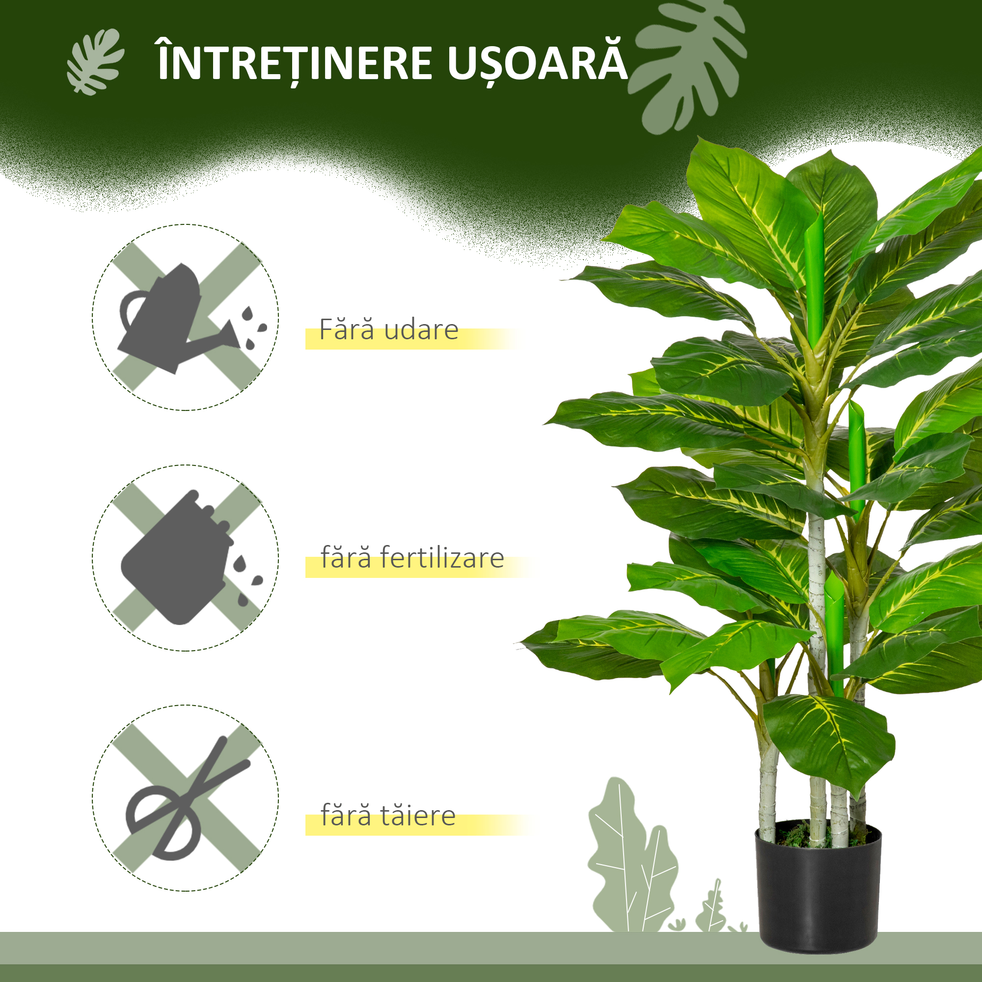  Planta Artificiala cu 33 de Frunze pentru Uz Interior si Exterior cu Ghiveci, Planta Falsa in PEVA, PE si Ciment, 95 cm, Verde [5]