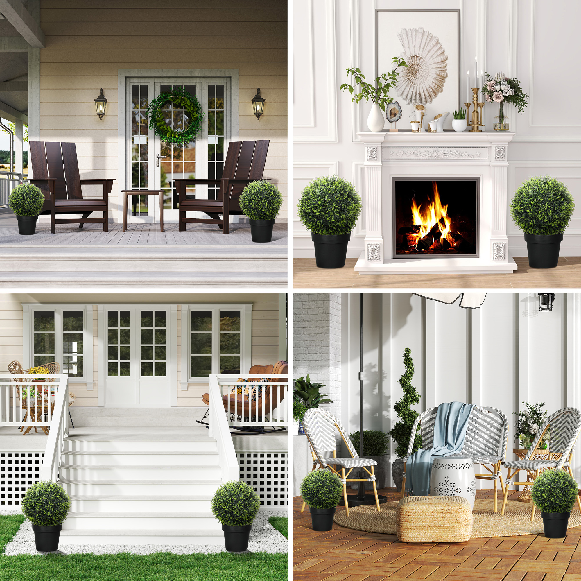  Set de 2 Plante Artificiale Rotunde cu Frunze de Cedru pentru Casa si Gradina Ø45 cm, Verde [1]