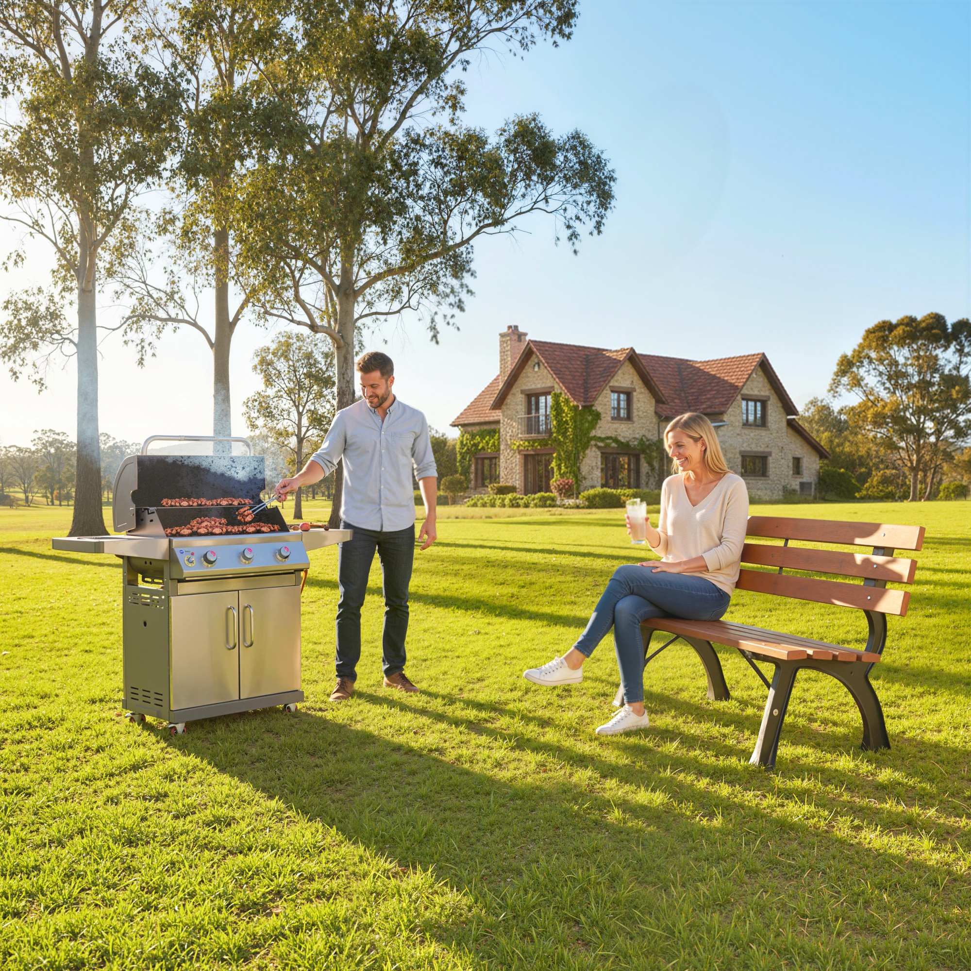  Banca cu 2 locuri, pentru gradina si terasa, fonta de aluminiu + lemn natural, 120 x 57 x 70 cm, Maro [5]