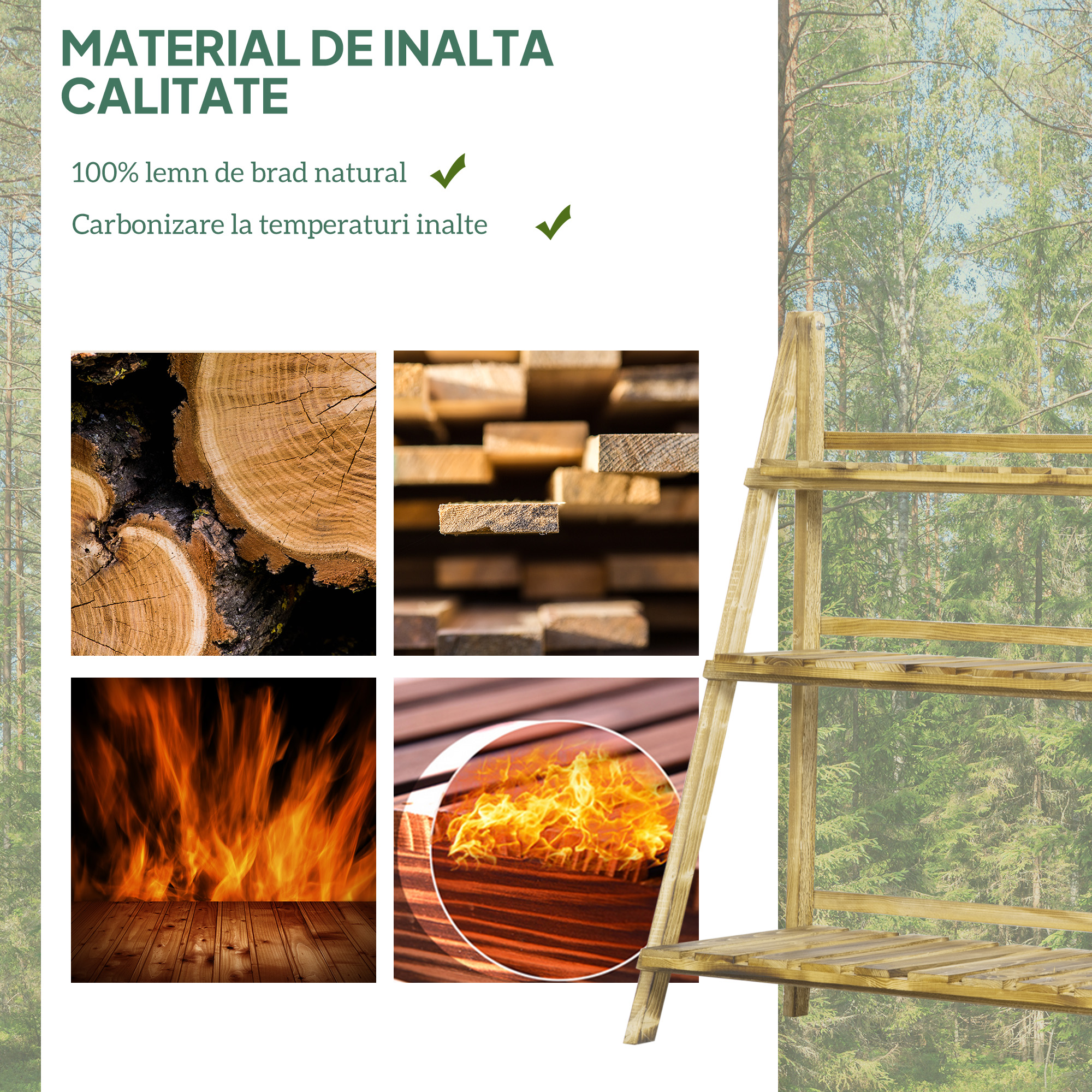  Suport Pliabil pentru Plante din Lemn de Brad cu 3 Nivele, 100x37x93 cm, Lemn Natural [3]