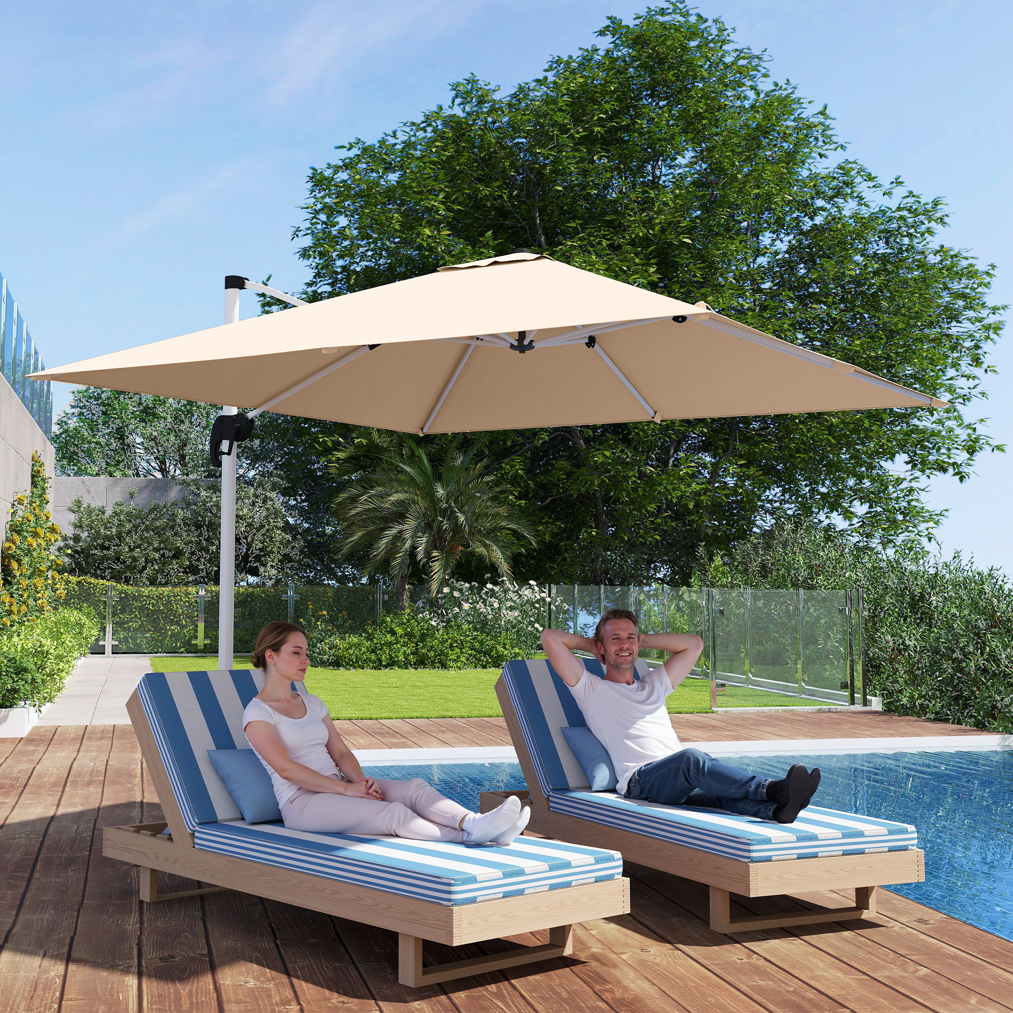  Umbrela Suspendata inclinabila cu Manivela si Baza in Cruce, UPF50+, Kaki [1]