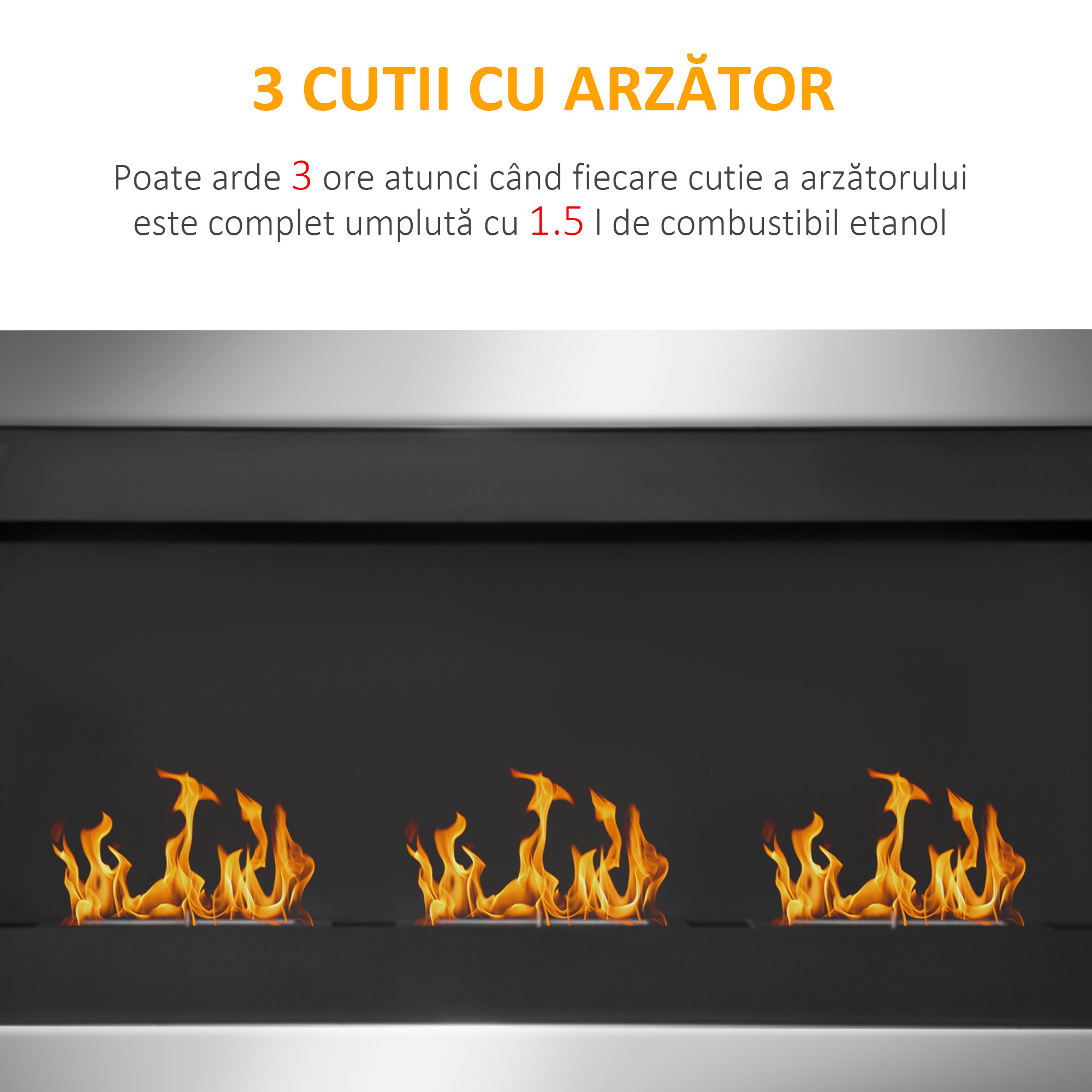  semineu cu Bioetanol pentru Perete cu 3 Arzatoare din Inox 1.5LT 110 x 63 x 16cm [5]