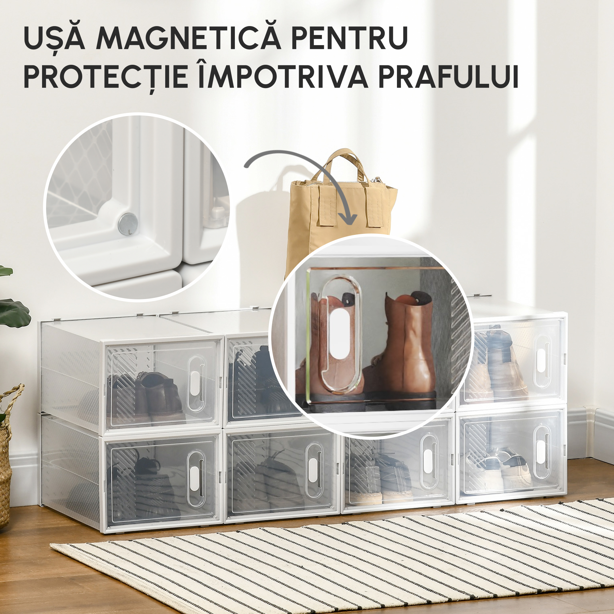  Mobilier pentru organizarea incaltamintei cu gauri de ventilare, 8 cuburi, 28x36x21cm din Plastic PP, Alb si transparent [7]
