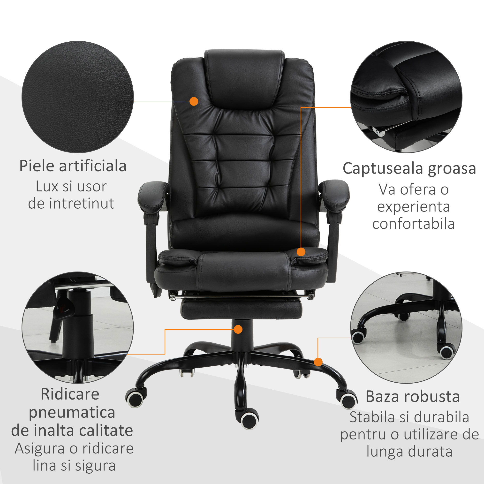  Fotoliu de birou cu masaj cu 7 puncte de vibratie scaun de birou ergonomic suport pentru picioare spatar inclinat negru fotoliu pentru oaspeti sufragerie camera de zi dormitor dormitor interior casa [6]