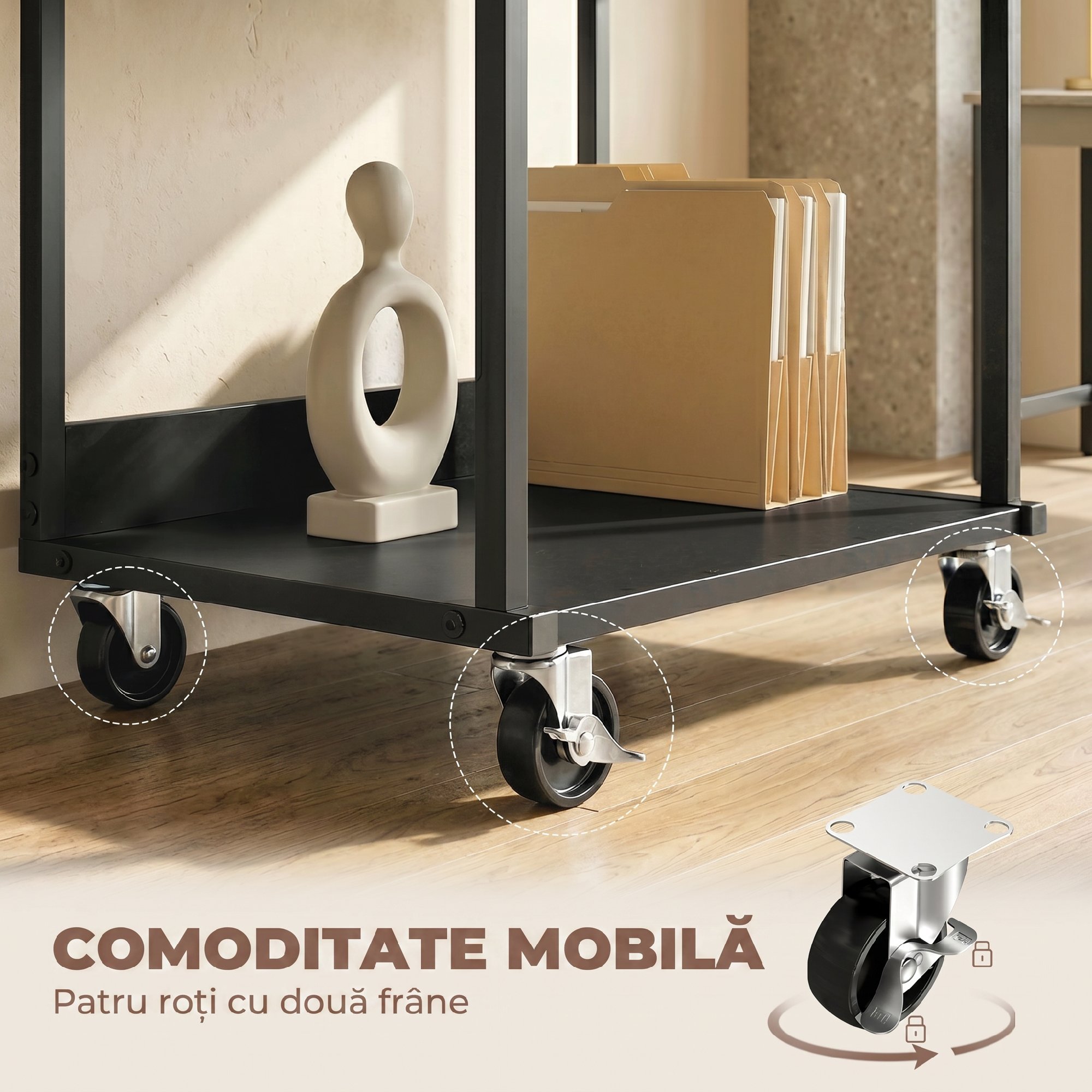  Suport pentru Imprimanta cu 3 Niveluri, Tava Industriala Metalica pentru Birou, Negru [4]