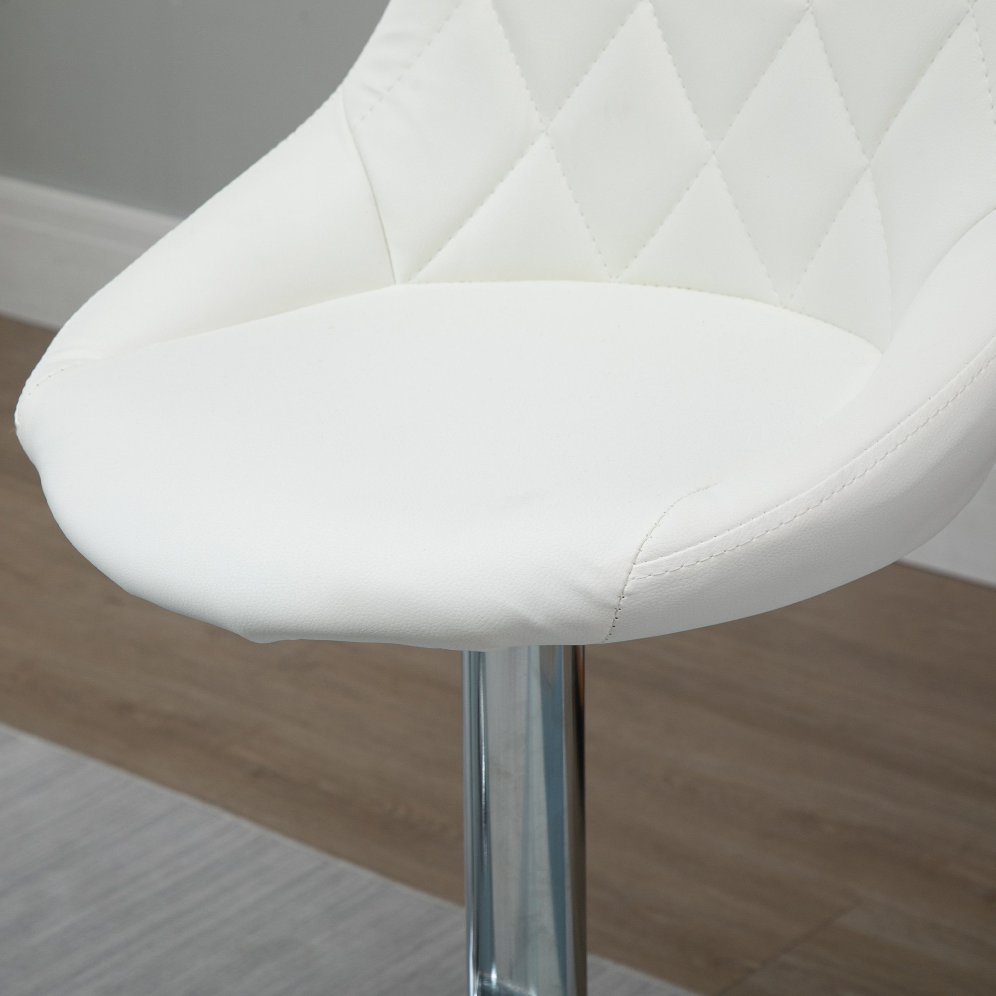  Set 2 Scaune de Bar Pivotante si Reglabile pentru bucatarii si baruri, din Piele Ecologica, cu Cusaturi Diamant, 51.5x48x83-104cm, Alba [8]