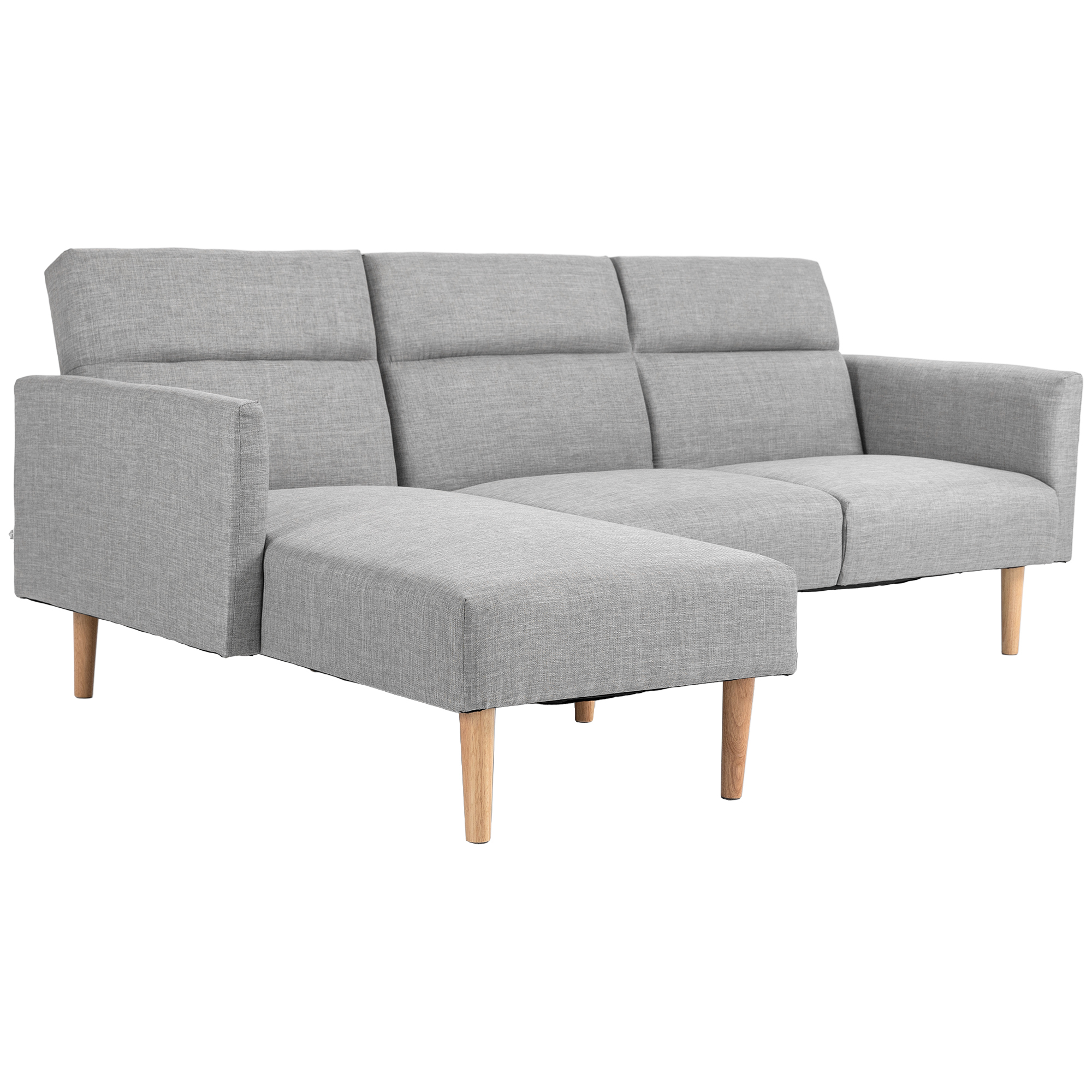 Living & hol -  Canapea Extensibila pe Colt cu 3 Locuri din Tesatura Gri Reglabila Stil Scandinav