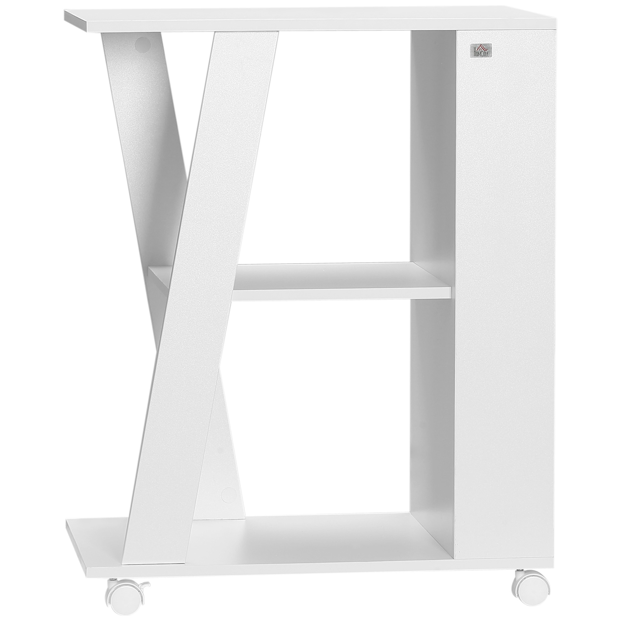 Bucatarie -  Carucior Bucatarie Lemn Alb - Cu Roti si 2 Rafturi Deschise