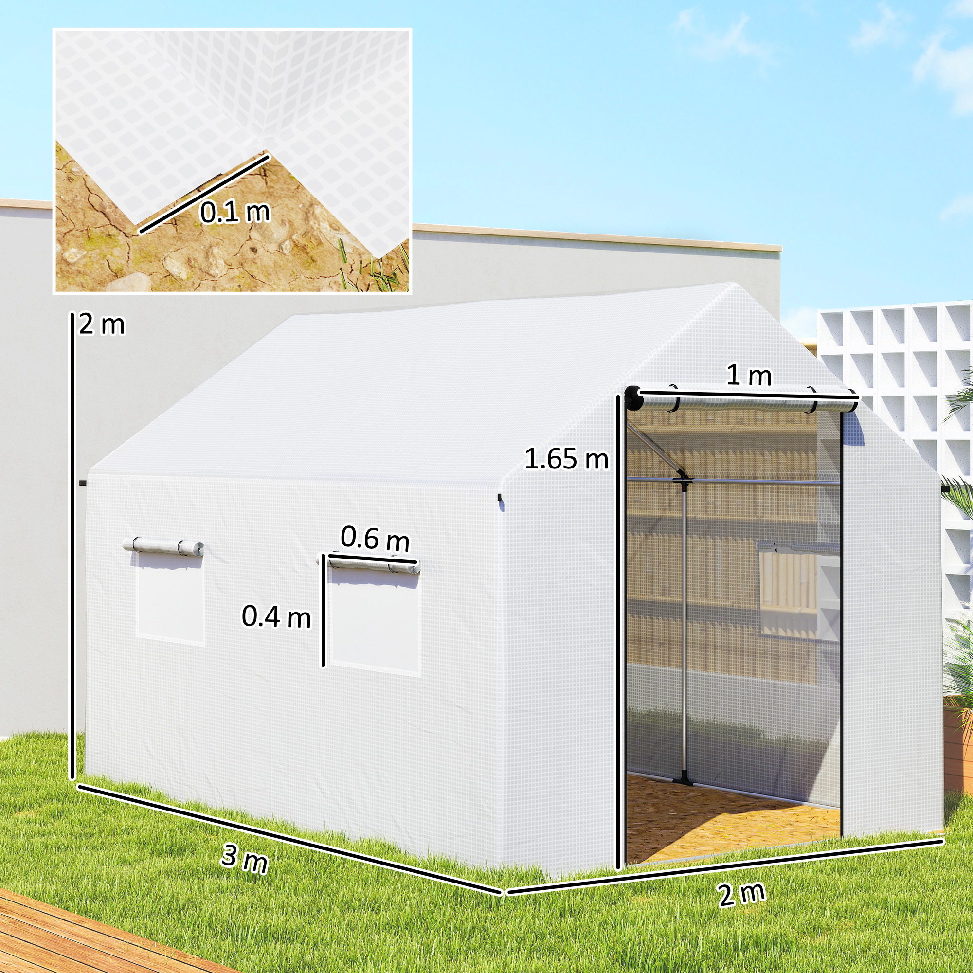  Sera de Gradina Tip Tunel 2x3x2 m cu Usi si Ferestre Rulabile, Sera pentru Gradina cu Acoperis inclinat, Structura din Otel si Acoperire din Polietilena, pentru Gradina, Verdeturi, Flori, Fructe, Ant [2]