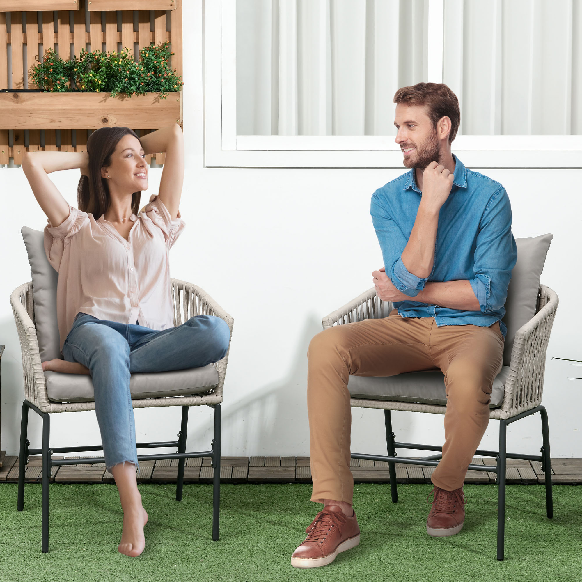  Set boem de 2 scaune pentru terasa din franghie impletit [1]