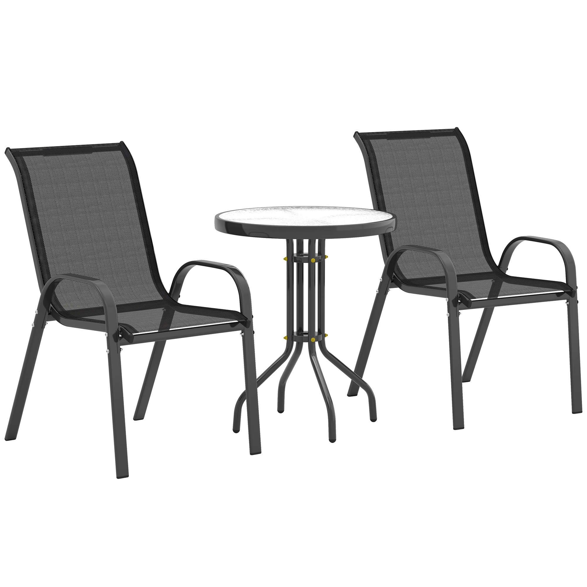 Gradina & balcon -  Set de Gradina 3 Piese cu 2 Scaune de Gradina 54x71x93 cm si Masuta Rotunda Ø60x71 cm din Otel Negru