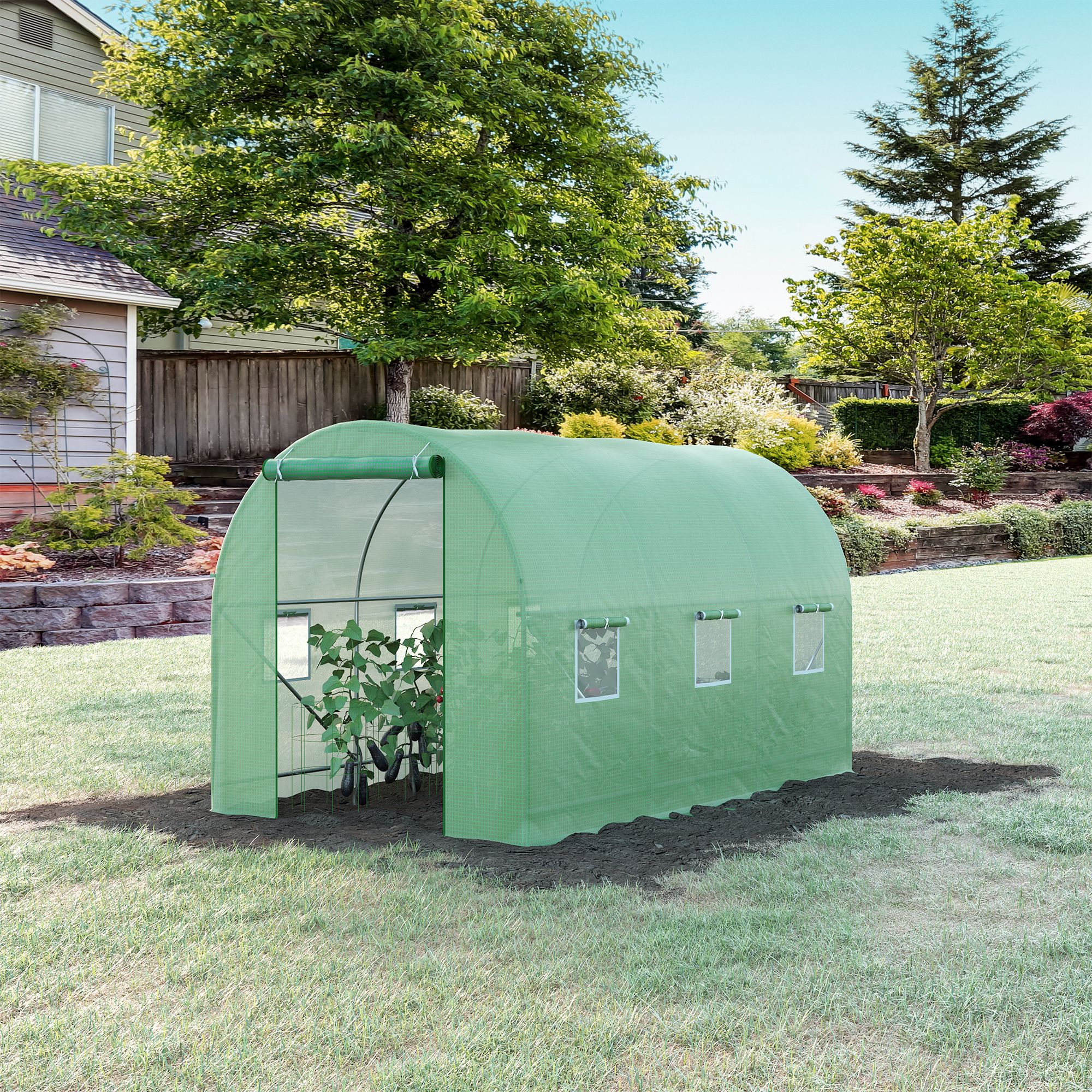  Sera de Gradina cu Ferestre, Usa si Acoperis Rotunjit, 3.5x2x2m, Verde [1]