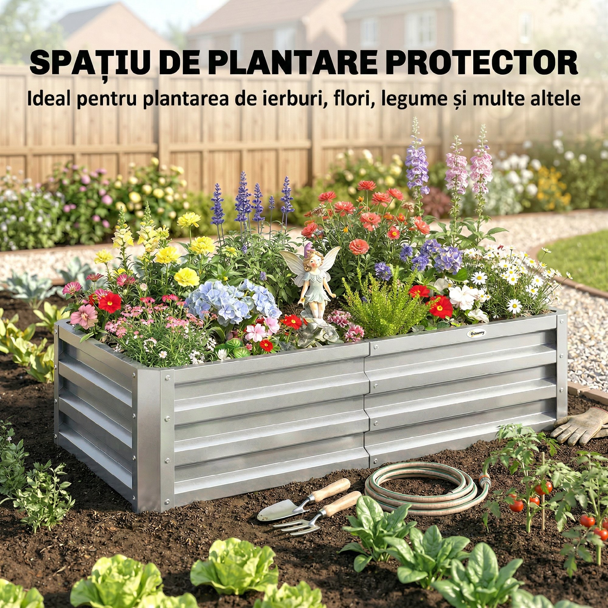  Pat pentru Gradina inaltat cu Baza Deschisa si Strat din Otel Zincat, 120x60x30.5 cm, Argintiu [5]