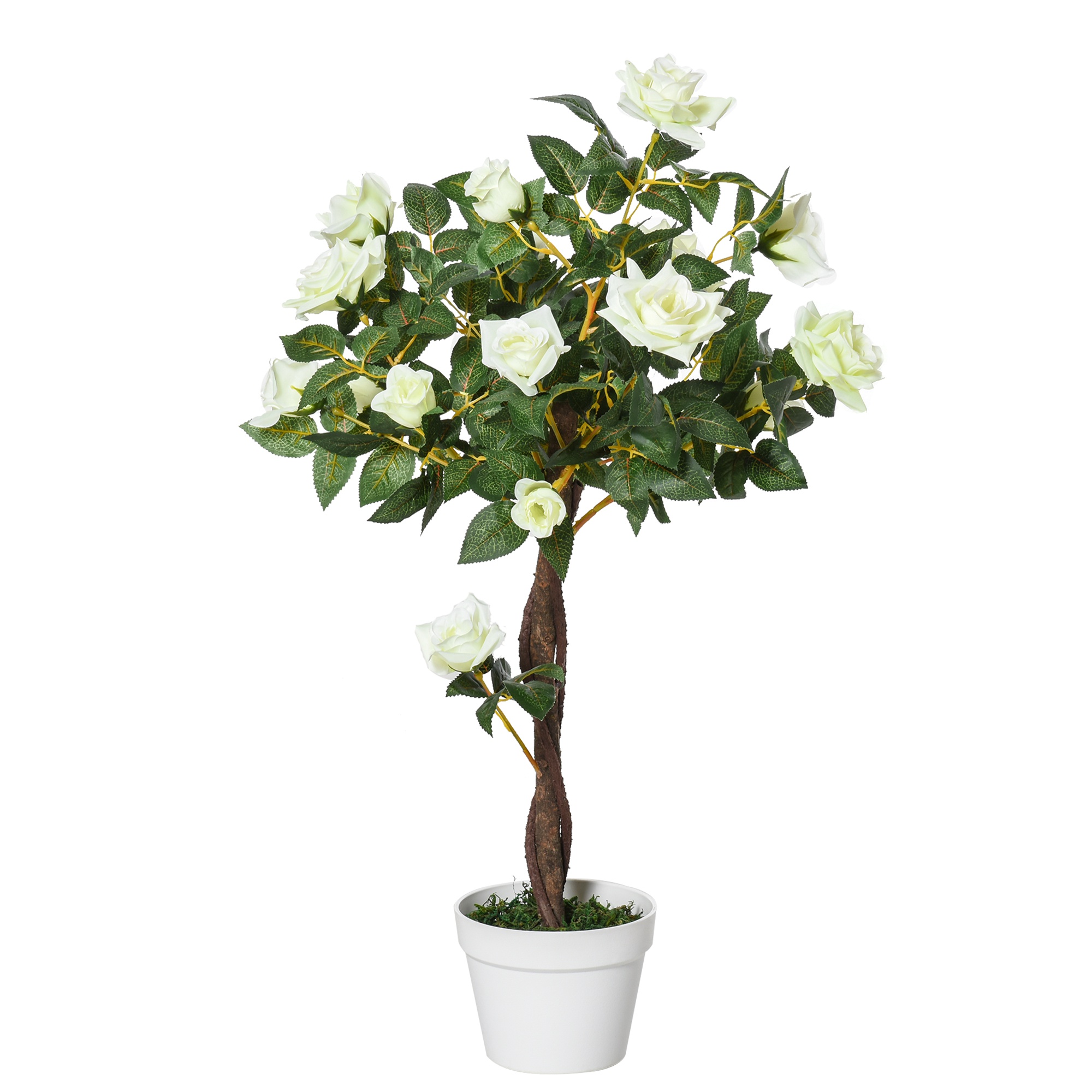 Living & hol -  Arbore Artificial Camelia cu 21 Flori, Ghiveci inalt, 90 cm, Planta Decorativa Interior & Exterior