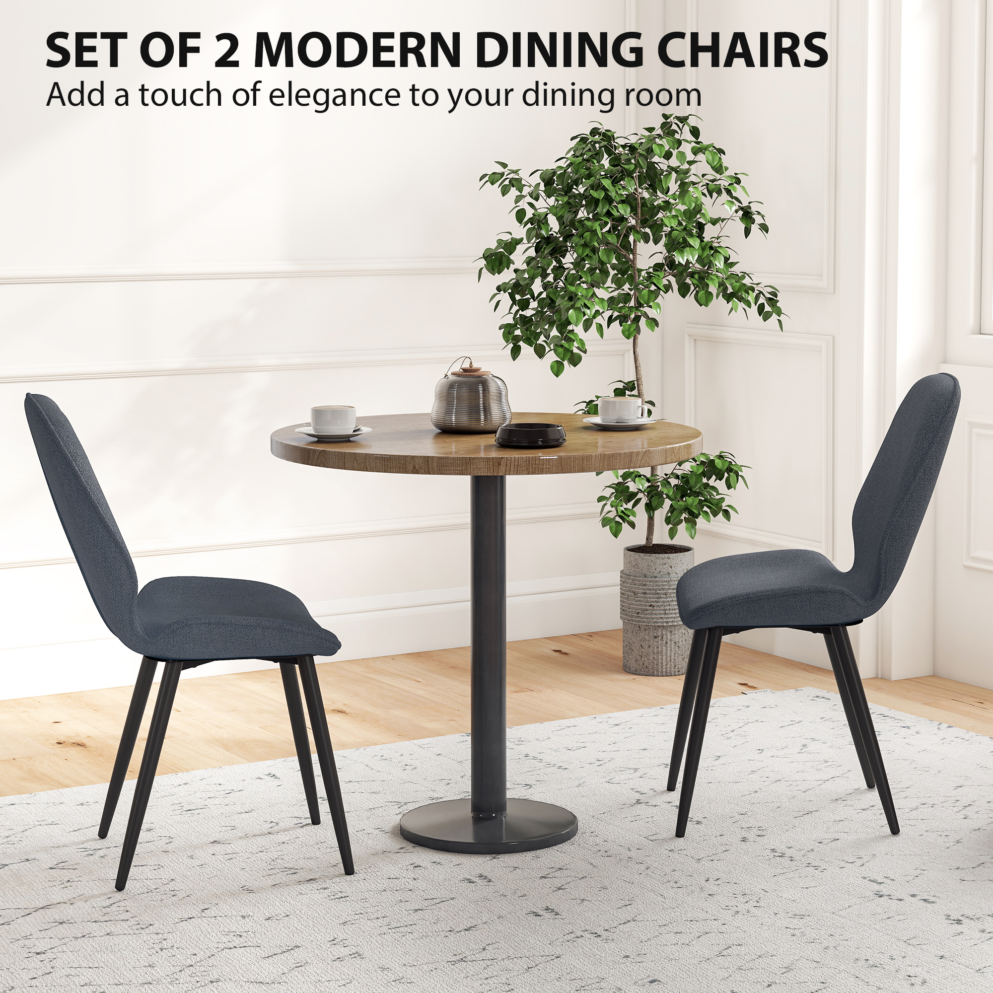  Set 2 Scaune cu Spatar Curbat, Scaune Moderne de Bucatarie in Material Textil de Tip In cu Picioare de Otel pentru Sufragerie, 46x56x86 cm, Gri si Negru [3]