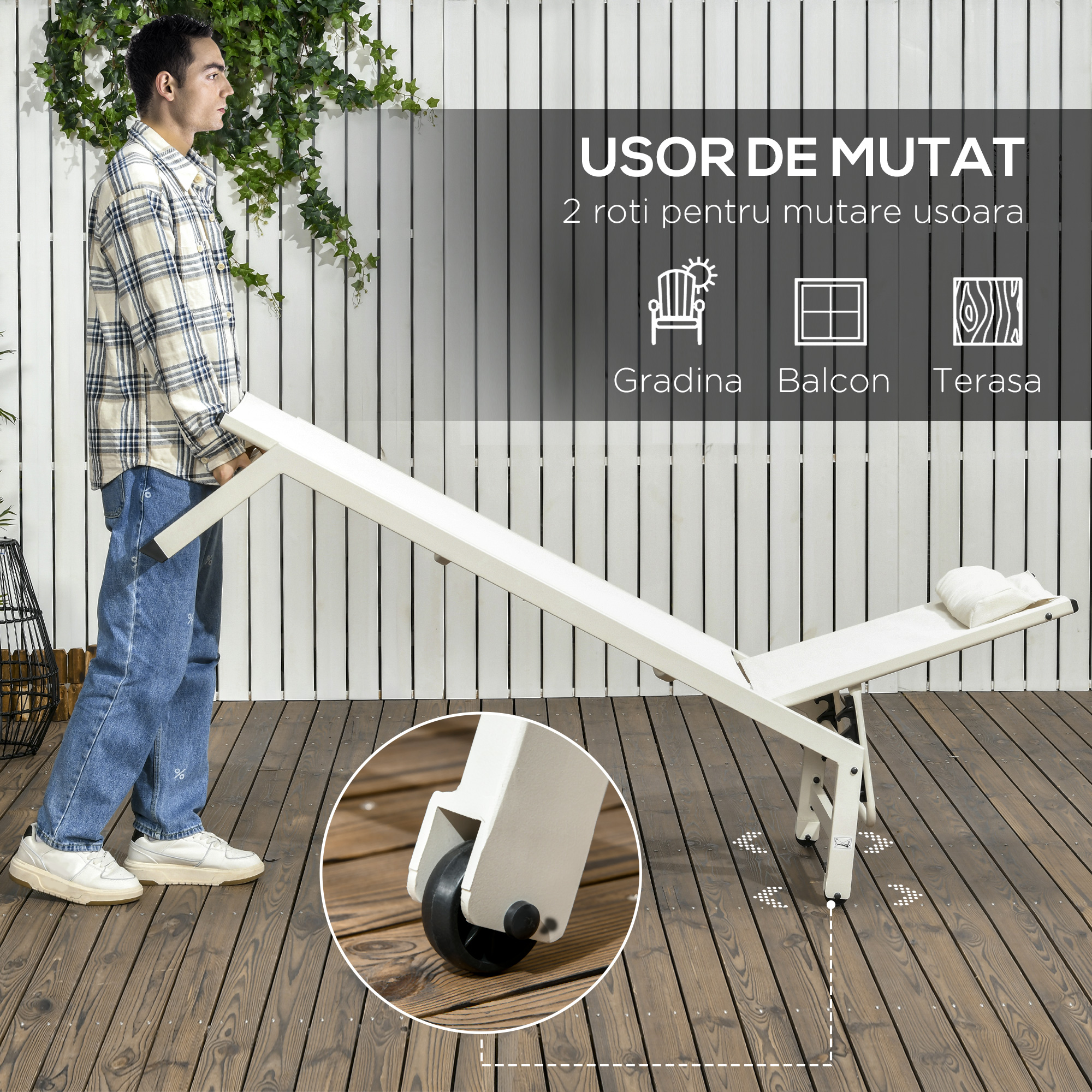  Sezlong din Aluminiu si Poliester, Set  2 Bucati Bej de Gradina cu 5 Niveluri de Inclinare, 55x195x30 cm [4]