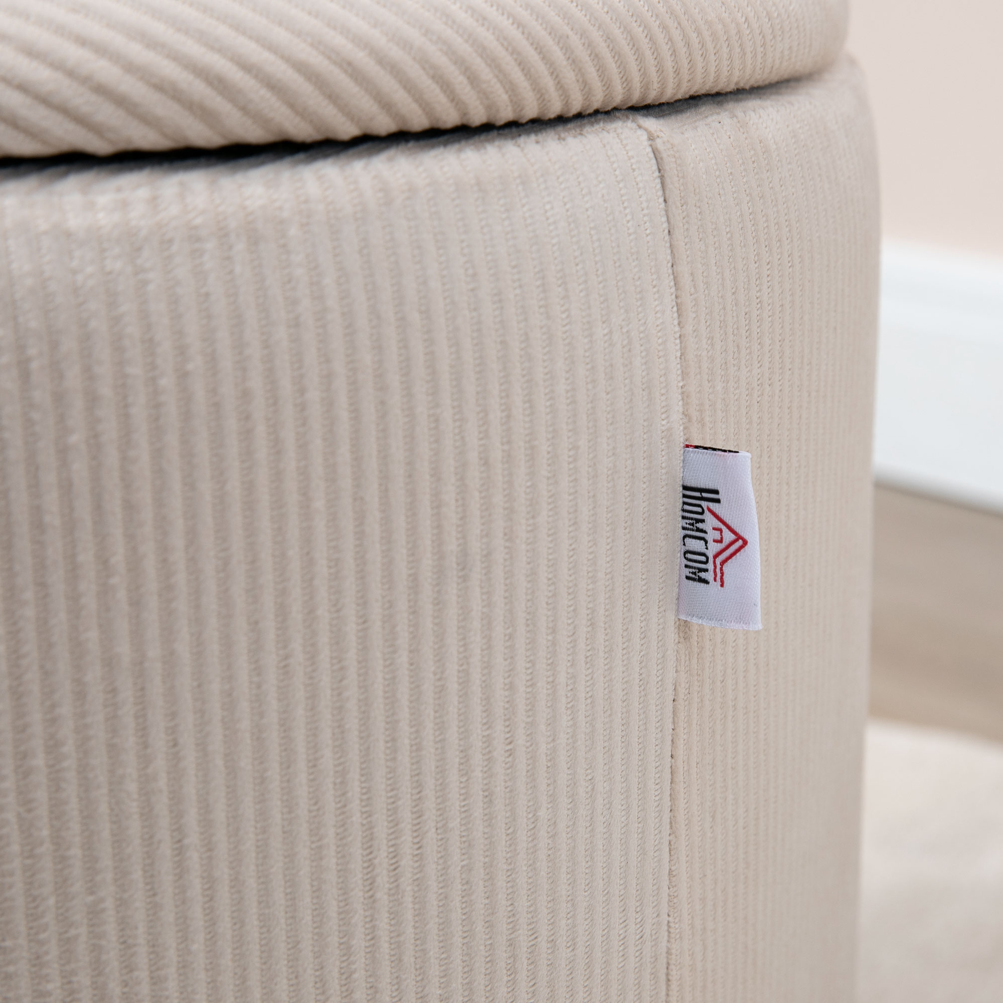  Set de 2 Poufuri Rotunde si imbracate in Catifea, cu Spatiu de Depozitare, Alb [7]