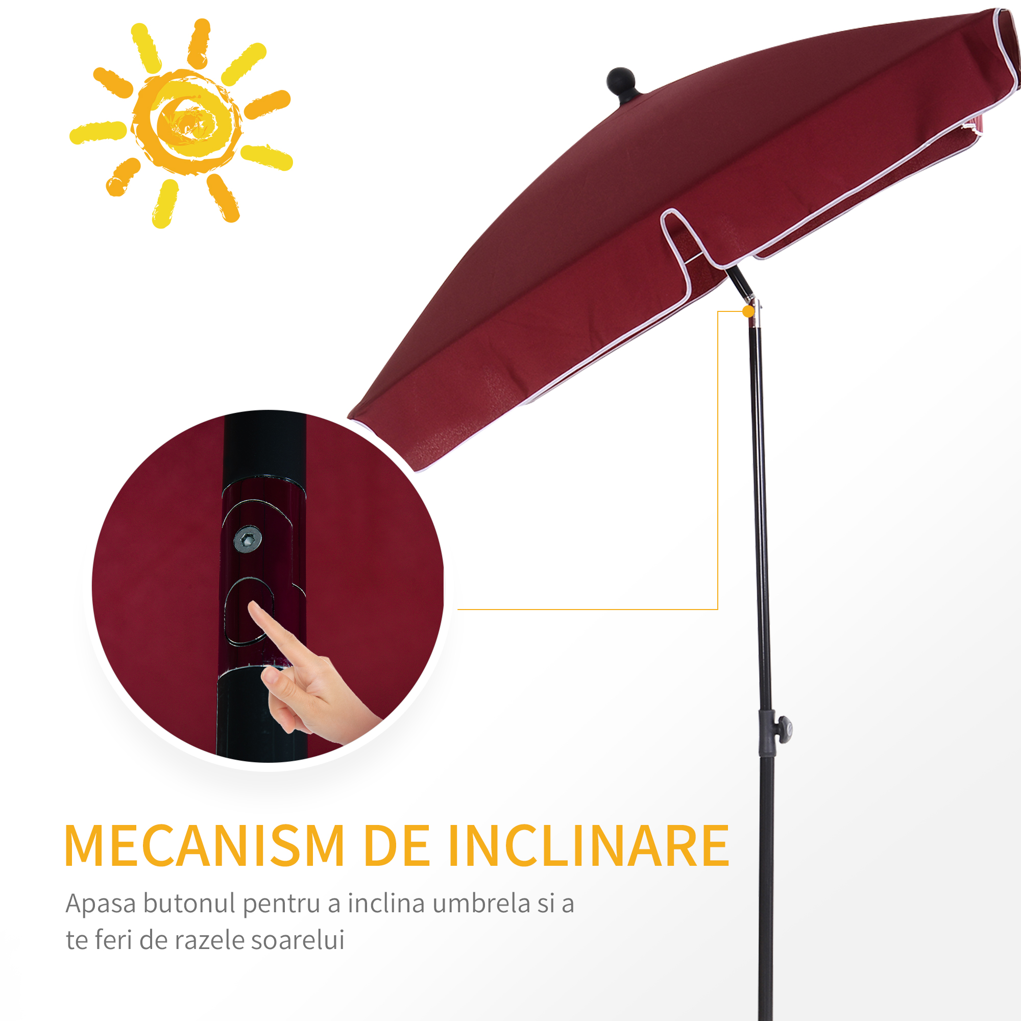  Umbrela de Gradina Dreptunghiulara si Reglabila cu Stalp din Aluminiu, 2x1,3x2,5 m, Rosu Bordeaux [3]
