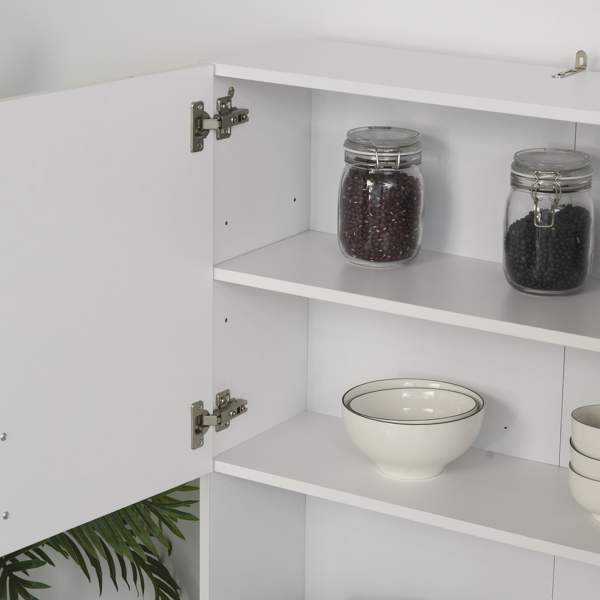  Bufet Lemn Alb - 2 Dulapuri, 3 Sertare & Raft Deschis [7]