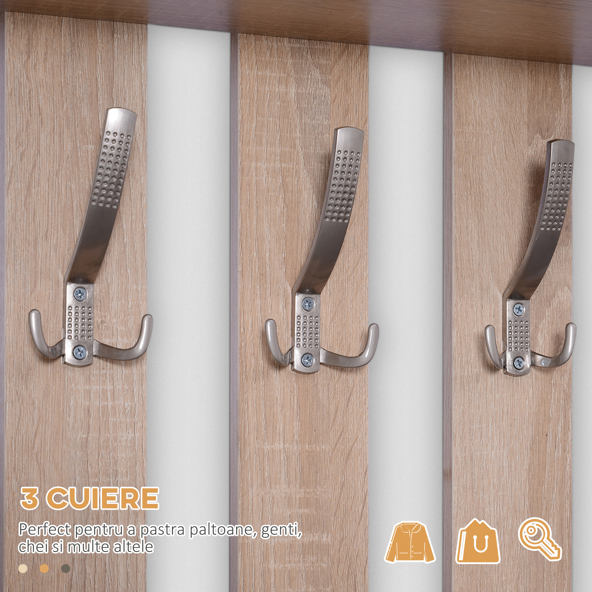  Set Hol 3 Piese - Dulap Pantofi, Cuier cu Oglinda, Design Lemn [4]