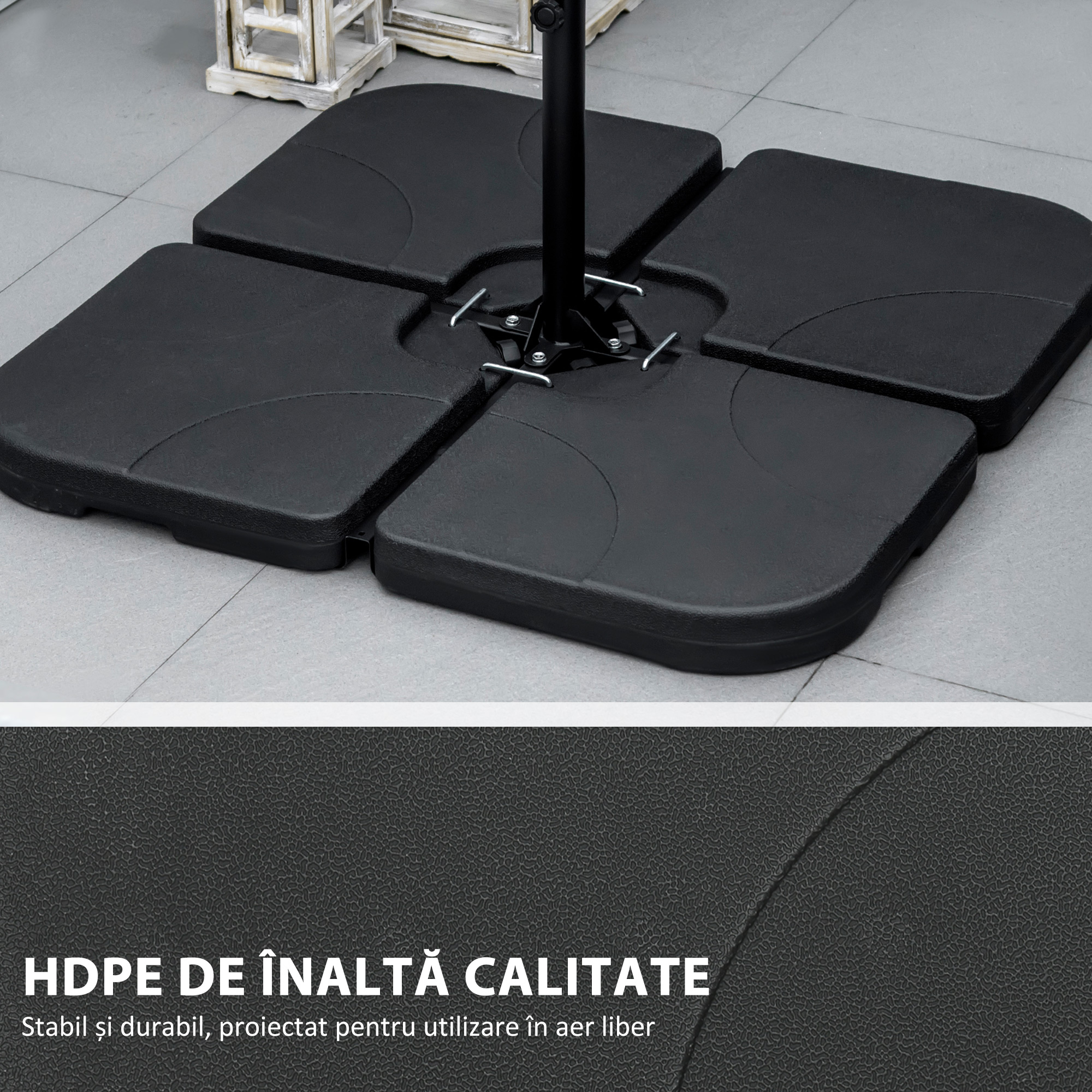  Baza pentru Umbrela, Set 4 Bucati din HDPE, Umpluta cu Apa sau Nisip, 104x104x7.5 cm, Neagra [5]
